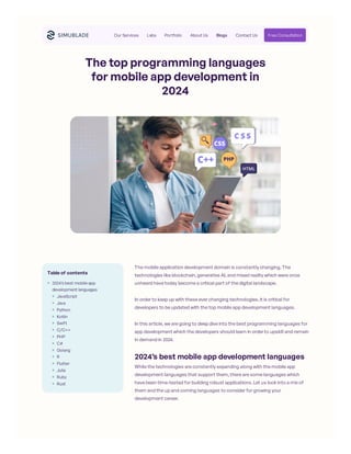 The top programming languages for mobile app development in 2024 | PDF