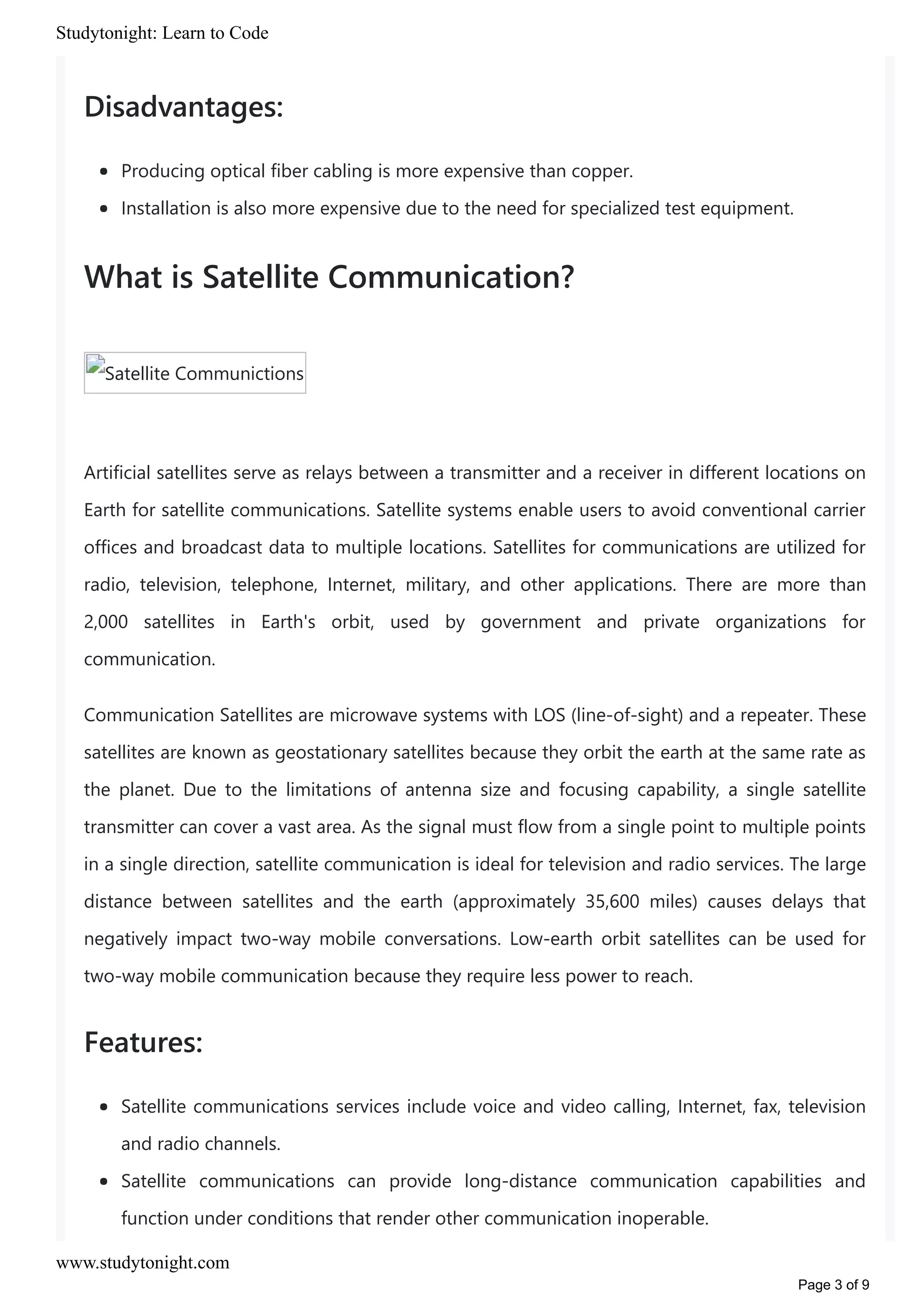 Difference between Optical Communication and Satellite Communication | PDF