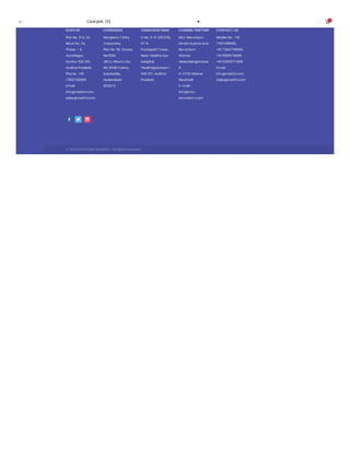 Plot No. 21 & 22,
Block No. 24,
Phase – 4,
AutoNagar,
Guntur 522 001,
Andhra Pradesh
Phone : +91
7382708685
Email:
info@vasthi.com,
sales@vasthi.com
 
 
GUNTUR
  
Manjeera Trinity
Corporate,
Plot No-112, Survey
No:1050,
JNTU, Hitech city
Rd, KPHB Colony
Kukatpally,
Hyderabad-
500072
HYDERABAD
D No. 9-9–35/1/53,
FF-B
Poosapati Tower,
Near Visakha Eye
Hospital,
Visakhapatanam-
530 017, Andhra
Pradesh
VISAKHAPATNAM
MLU-Recordum
GmbH Austria and
Recordum
Werner
Heisenbergstrasse
4
A-2700 Wiener
Neustadt
E-mail:-
info@mlu-
recordum.com
CHANNEL PARTNER
Mobile No : +91
7337418685,
+91 7382708685,
+91 9581678685
+91 6302677968
Email:
info@vasthi.com
Sales@vasthi.com
CONTACT US
© 2019 VASTHI INSTRUMENTS. All rights reserved
 CAAQMS  (11) 
0
 