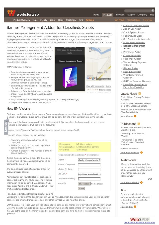 Banner Management Addon For Worksforweb Classifieds Software