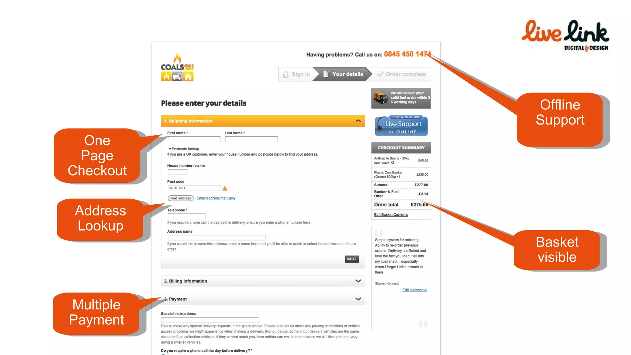 One Page Checkout Basket visible Offline Support Address Lookup Multiple Payment 