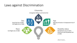 Laws against Discrimination
Immigration Reform and Control Act
Citizenship
Rehabilitation Act of 1973;
Americans with Disa...