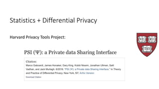 References
Differential privacy:
review "A Firm Foundation For Private Data Analysis", C. ACM 2011
by Dwork
book "The Algo...