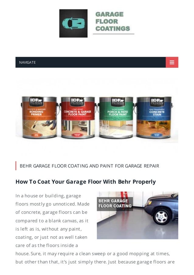 Keep Behr Garage Floor Coating In Mind For Garage Repair Project