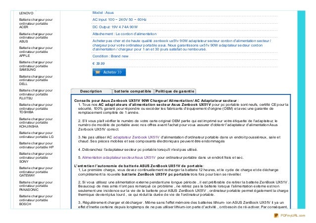 Acheter Batterie /Chargeur pour Asus ZenBook UX51V