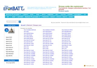 Avec www.ef orbatt.com plus de 15000 réf érence de
batteries et chargeurs adaptateur en stock
Grosse solde dès maintenant
Tout batterie, chargeur, alimentation secteur, 1 an
garantie
livraison rapide
Batterie PC portable >> LENOVO ACER ASUS APPLE SAMSUNG DELL FUJITSU TOSHIBA KOHJINSHA LG
HP SONY GATEWAY Batterie PC portable >> PANASONIC BOSCH HITACHI MAKITA DEWALT
Du lundi au vendredi...
Paiement Sécurisé Email à service@ef orbat t .com30 jours sat isf ait
Apple Séries
Apple A1280
Apple A1281
Apple A1045
Apple A1078
Apple A1148
Apple E68043
Apple M9325
Apple M9325g/a
Apple M9325j/a
Apple M9756
Sony Séries
Sony pcga-bp52a
Convient au modèle
Asus VivoBook S400CA Asus ZenBook UX32VD Asus Zenbook UX51V
Asus K50 Asus K50A Series Asus K50AB Series
Asus K50AD Series Asus K50AF Series Asus K50C Series
Asus K50I Series Asus K50ID Series Asus K50IE Series
Asus K50IJ Series Asus K50IL Series Asus K50IN Series
Asus K50IP Series Asus Eee PC 2G Surf Asus Eee PC 4G
Asus Eee PC 4G Surf Asus Eee PC 701 Asus Eee PC 8G
Asus Eee PC 900 Asus Eee PC 700 Asus Eee PC 1015
Asus Eee PC 1015P Asus Eee PC 1015PE Asus Eee PC 1016
Asus Eee PC 1016P Asus Eee PC 1215 Asus Eee PC 1215N
EPC 1015 EPC 1015P EPC 1015PE
EPC 1016 EPC 1016P EPC 1215
Asus Eee PC 1015B Asus Eee PC 1015P Asus Eee PC 1015PD
Asus Eee PC 1015PDG Asus Eee PC 1015PDT Asus Eee PC 1015PE
Asus Eee PC 1015PEB Asus Eee PC 1015PED Asus Eee PC 1015PEG
Asus Eee PC 1015PEM Asus Eee PC 1015PN Asus Eee PC 1015PW
Asus Eee PC 1015T Asus Eee PC 1016 Asus Eee PC 1016P
Asus Eee PC 1016PE Asus Eee PC 1016PEB Asus Eee PC 1016PED
Asus Eee PC 1016PEM Asus Eee PC 1016PG Asus Eee PC 1016PN
Asus Eee PC 1016PT Asus Eee PC 1215 Asus Eee PC 1215B
Asus Eee PC 1215N Asus Eee PC 1215P Asus Eee PC 1215PE
Accueil >> Batterie / Chargeur asus
PDFmyURL.com
 