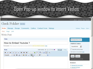 Open Pop-up window to insert Vedios 