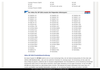 Compaq Presario CQ630 HP 562 HP 630
HP 635 HP 640 HP 650
HP 660 HP Pavilion g6x series HP Pavilion g6t
Compaq Presario CQ566
Der Akku für HP G56 ersetzt die folgenden Akkutypen:
HP 586006-241 HP 586006-321 HP 586006-361
HP 586006-541 HP 586006-761 HP 586007-121
HP 586007-141 HP 586007-421 HP 586007-541
HP 586007-851 HP 586028-321 HP 586028-341
HP 588178-141 HP 593550-001 HP 593553-001
HP 593554-001 HP 593562-001 HP HSTNN-178C
HP HSTNN-179C HP HSTNN-181C HP HSTNN-CB0W
HP HSTNN-CBOX HP HSTNN-DB0W HP HSTNN-DB0X
HP HSTNN-F01C HP HSTNN-F02C HP HSTNN-I78C
HP HSTNN-I79C HP HSTNN-I81C HP HSTNN-I83C
HP HSTNN-I84C HP HSTNN-IB0N HP HSTNN-IB0W
HP HSTNN-IB0X HP HSTNN-IB1E HP HSTNN-IBOW
HP HSTNN-LB0W HP HSTNN-OB0X HP HSTNN-OB0Y
HP HSTNN-Q47C HP HSTNN-Q48C HP HSTNN-Q49C
HP HSTNN-Q50C HP HSTNN-Q51C HP HSTNN-Q60C
HP HSTNN-Q61C HP HSTNN-Q62C HP HSTNN-Q63C
HP HSTNN-Q64C HP HSTNN-UB0W HP HSTNN-UB1G
HP HSTNN-YB0X HP MU06 HP MU09
HP MU09XL HP NBP6A174 HP NBP6A174B1
HP NBP6A175 HP NBP6A175B1 HP WD548AA
HP WD549A HP WD549AA
Akku HP G56 Produktbeschreibung:
Bei diesem Angebot für HP G56 handelt es sich um einen hochwertigen Akku, der sich ideal als Austauschakku für Ihren alten oder
defekten G56 Notebook Akku , aber auch als zusätzlicher Ersatzakku für unterwegs eignet. Die Verwendung und das Laden des
Akkus erfolgt wie gewohnt, problemlos über Ihr Standard-Ladegerät/Netzteil. Eine Schutzelektronik und die Verarbeitung hochwertiger
Komponenten bieten Ihnen ein hohes Maß an Sicherheit, sowohl gegen Überladung, als auch gegen Kurzschluss. So kann der Akku
HP G56 eine höhere Anzahl von Lade-Entlade-Zyklen erreichen. Dies bedeutet eine längere Lebensdauer Ihres neuen Akkus. Es
wurden ausschließlich neue Qualitäts-Markenzellen verwendet, z.B. von Samsung, Panasonic, Sanyo und weiterer namhafter
PDF created on http://www.htm2pdf.co.uk via the HTML to PDF API
 