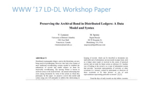 WWW ’17 LD-DL Workshop Paper
 