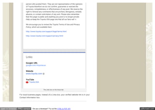 pdfcrowd.comopen in browser PRO version Are you a developer? Try out the HTML to PDF API
The Links box on the About tab.
For local business pages, instead of a Links box, your verified website link is in your
Contact Information box.
 