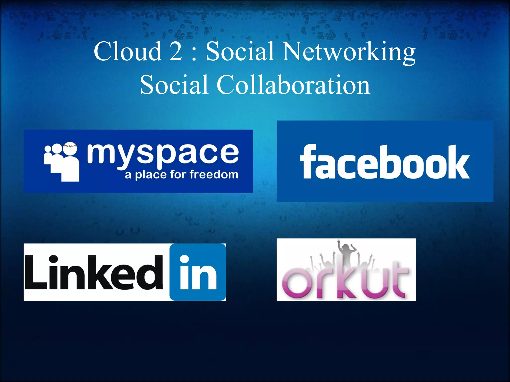 Cloud 2 : Social Networking
   Social Collaboration
 