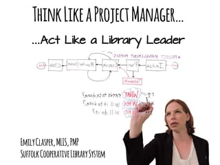 ThinkLikeaProjectManager…
…Act Like a Library Leader
EmilyClasper,MLIS,PMP
SuffolkCooperativeLibrarySystem
1
 