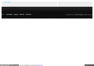 « Older Entries

Home

Top Hosting

Coupons

open in browser PRO version

About Us

Contact Us

Are you a developer? Try out the HTML to PDF API

Copyrights © 2013 Which Hosting. All rights reserved.

pdfcrowd.com

 