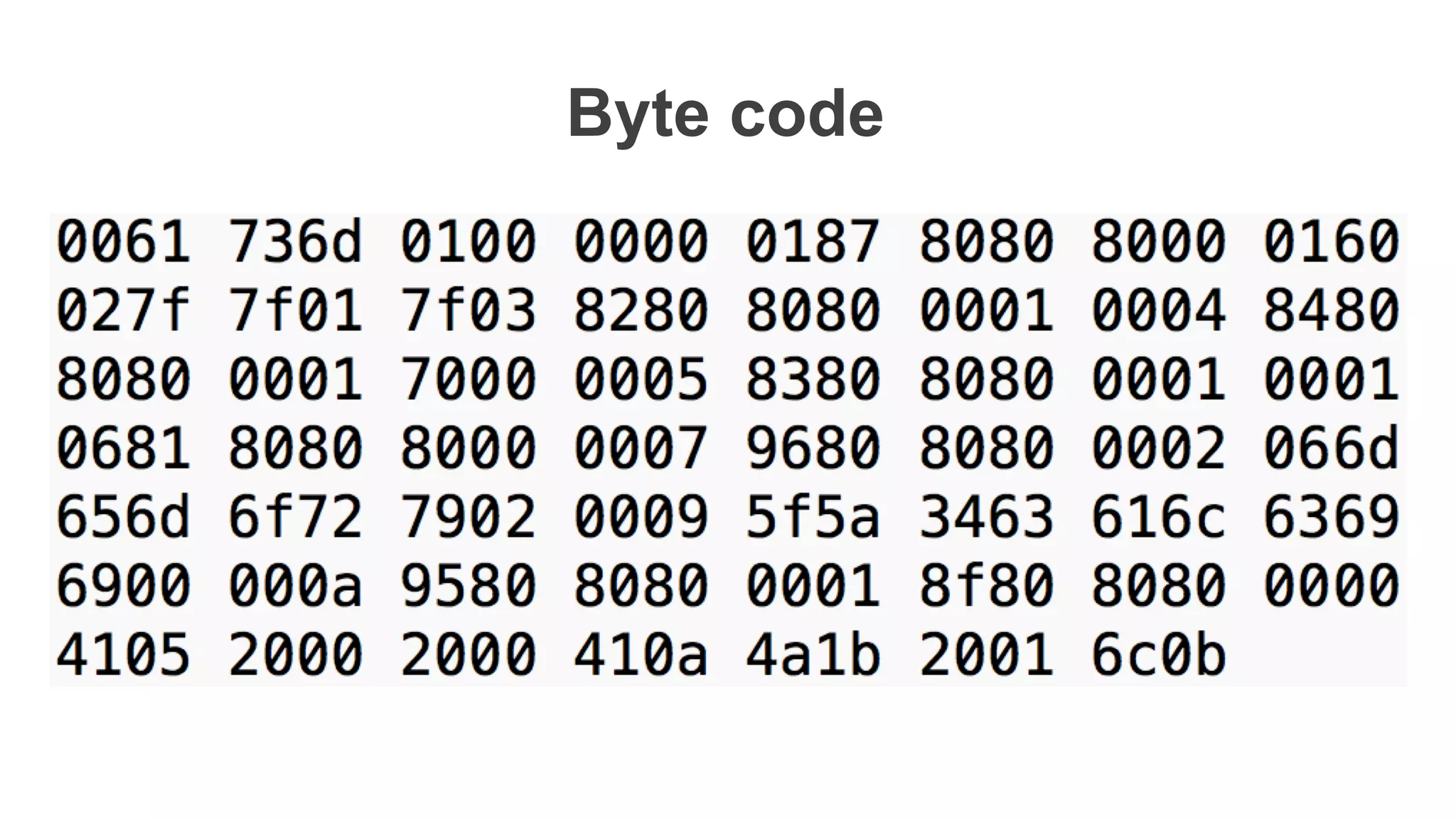 fast to load
Byte code
 