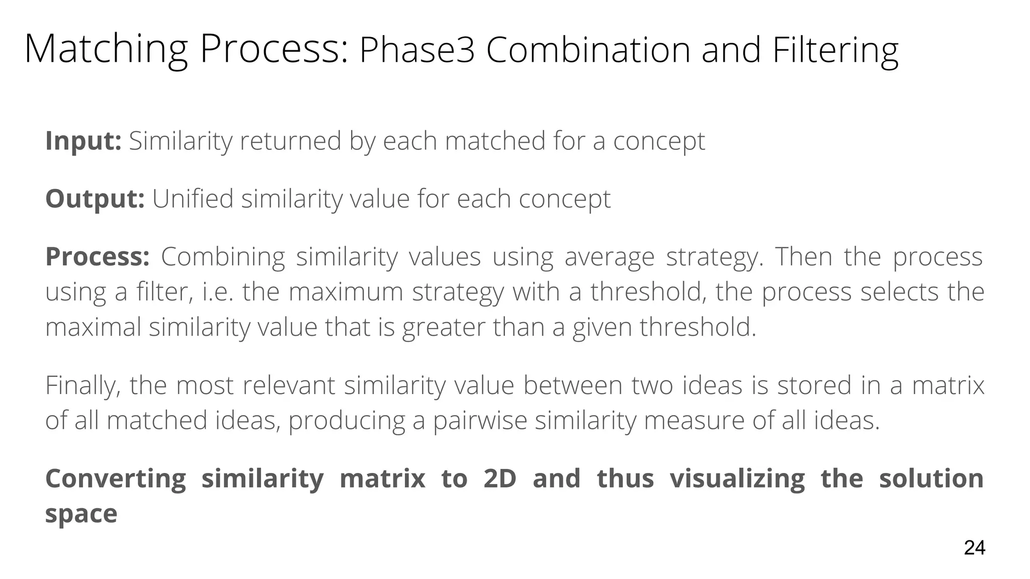 Input:
Output:
Process:
Converting similarity matrix to 2D and thus visualizing the solution
space
24
 