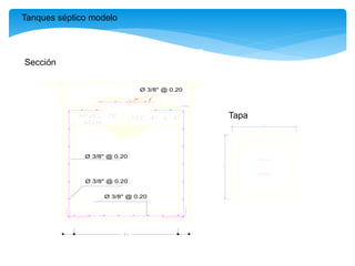 Tanques séptico modelo
Ø 3/8" @ 0.20
Ø 3/8" @ 0.20
Ø 3/8" @ 0.20
Ø 3/8" @ 0.20
Tapa
Sección
 