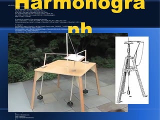 Harmonogra
ph
sub OnInit {
my $app = shift;
# load localisation texts in chosen language
my ($v, $dir, $f) = File::Spec->splitpath(__FILE__);
$l18n_file = File::Spec->catfile($dir, $l18n_file) if $dir;
die "localisation file $l18n_file is missing!" unless -e $l18n_file;
my %l18n = %{YAML::Tiny->read( $l18n_file )->[0]{$language}};
$app->{'l18n'} = %l18n;
# loading the numbers of the remembered favorites
$app->{'favorites'} = -e $fav_file ? YAML::Tiny->read( $fav_file ) : YAML::Tiny->new;
my @remembered_pic_names = ref $app->{'favorites'}->[0] eq 'HASH' ? keys $app->{'favorites'}->[0] : ();
# making UI
my $frame = $app->{'frame'} = Wx::Perl::Smart::Frame->new(__PACKAGE__." $VERSION", 'fixed_size');
$frame->SubscribeStrings( $app->{'l18n'} );
my $remember= sub { $frame->SetValues( $app->{'favorites'}[0]{ $_[0]->GetValue() } ); $app->Repaint()};
my $repaint = sub { $app->Repaint() };
my $boardsize = Wx::GetDisplaySize()->GetHeight() - 250;
my $origin_offset = $app->{'origin_offset'} = $boardsize / 2;
my $max_amp = $app->{'max_amp'} = $origin_offset - 10; # max amplitude
my %range_defaults = (# label, min, max, init
frequency_x => ['X', 1, 1, 30], frequency_y => ['Y', 1, 1, 30],
amplitude_x => ['X', 0, 0, 360], amplitude_y => ['Y', 0, 0, 360],
rotation => [$l18n{'amount'}, 1, 0, 30], friction => [$l18n{'friction'}, 0, 0, 200],
length => [$l18n{'length'}, 12, 1, 100], density => [$l18n{'density'},100, 1, 100],
thickness => [$l18n{'thickness'},1, 1, 12], zoom => [$l18n{'zoom'}, 0,-10, 10],
start_colour=> [$l18n{'start'}, 0, 0,1500], flow_colour => [$l18n{'flow'}, 0, 0, 60],
scale_colour=> [$l18n{'scale'}, 1, 1, 4],
);
$frame->SubscribeWidgets
({$_ => Wx::Perl::DisplaySlider->new($frame, @{$range_defaults{$_}}, $repaint)}) for keys %range_defaults;
$frame->SubscribeWidgets({
drawboard => Wx::Perl::DrawMap->new($frame, $boardsize),
fav_select => [-ComboBox => @remembered_pic_names, 0, -1, $remember],
format_select=> [-ComboBox => [qw(PNG JPG TIFF BMP XPM)], 0, 70 ],
save => [-Button => '~save', sub {$app->Save() }],
save_all => [-Button => '~all', sub {$app->SaveAll() }],
remember => [-Button => '~remember', sub {$app->Remember()}],
forget => [-Button => '~forget', sub {$app->Forget() }],
no_phase => [-Button => '~no', sub {$frame->SetValues(amplitude_x => 0, amplitude_y => 0);$app->Repaint()}],
closed_phase => [-Button => '~closed', sub {$frame->SetValues(amplitude_x => 90, amplitude_y => 90);$app->Repaint()}],
open_phase => [-Button => '~open', sub {$frame->SetValues(amplitude_x => 90, amplitude_y => 180);$app->Repaint()}],
y_invers => [-CheckBox => '~y_inverse', 0, $repaint],
rotation_dir => Wx::Perl::RadioGroup->new($frame, [@l18n{qw(no left right)}], 0, &Wx::wxHORIZONTAL, $repaint),
app_mode => Wx::Perl::RadioGroup->new($frame, [@l18n{qw(lateral rotary free)}], 0, &Wx::wxHORIZONTAL, sub{}),
});
$frame->SetSmartLayout(
{flags => &Wx::wxGROW|&Wx::wxALL},
[ # left part
'<drawboard>',
10,
{border => 10, flags => &Wx::wxALL|&Wx::wxGROW},
'<fav_select>',
['<format_select>', 10,'<save>', 10, '<save_all>', 1, '<forget>', 10, '<remember>'],
],[ # right half
-TabbedBox => [
'~oscillators' =>[
{border => 5, flags => &Wx::wxGROW|&Wx::wxALL},
['~mode :', '<app_mode>'],
-LabeledBox =>['~frequency' =>[qw( <frequency_x> <frequency_y>)]], #<y_invers>
-LabeledBox =>['~start_amp' =>[qw( <amplitude_x> <amplitude_y>),
{border => 5, flags => &Wx::wxALL|&Wx::wxGROW},
['~phase :', 1, '<no_phase>', 1,'<closed_phase>', 1, '<open_phase>'],
]],
-LabeledBox =>[ '~rotation ' =>[qw( <rotation_dir> <rotation> )]],
{border => 10}, '<friction>',
],
'~visuals' => [
{border => 5, flags => &Wx::wxGROW|&Wx::wxALL},
-LabeledBox =>['~line' =>[qw( <length> <density> )]], #<thickness>
-LabeledBox =>['~color' =>[qw( <start_colour> <flow_colour> <scale_colour>)]],
{border => 10},'<zoom>',
],
],
]);
$frame->ResetValues();
$app->Repaint();
$app->SetTopWindow($frame);
1;
 