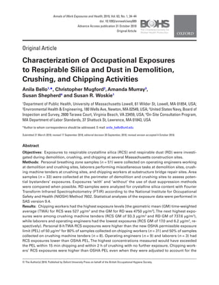 Characterization of Occupational Exposures to Respirable Silica and ...