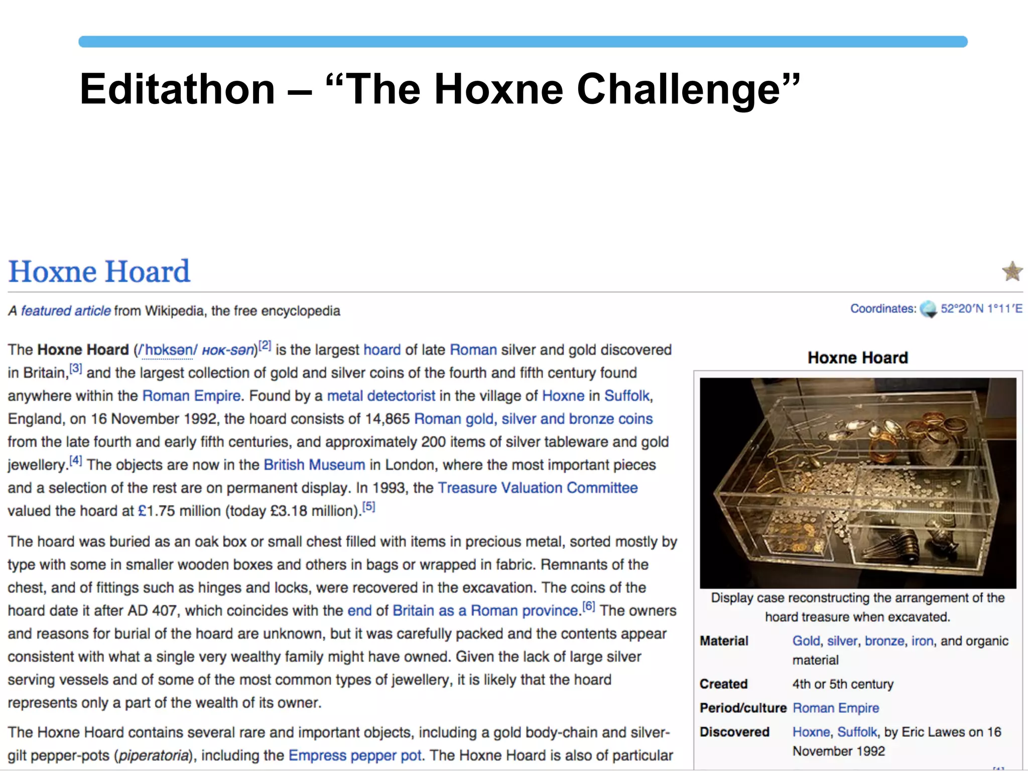 Editathon – “The Hoxne Challenge”
 