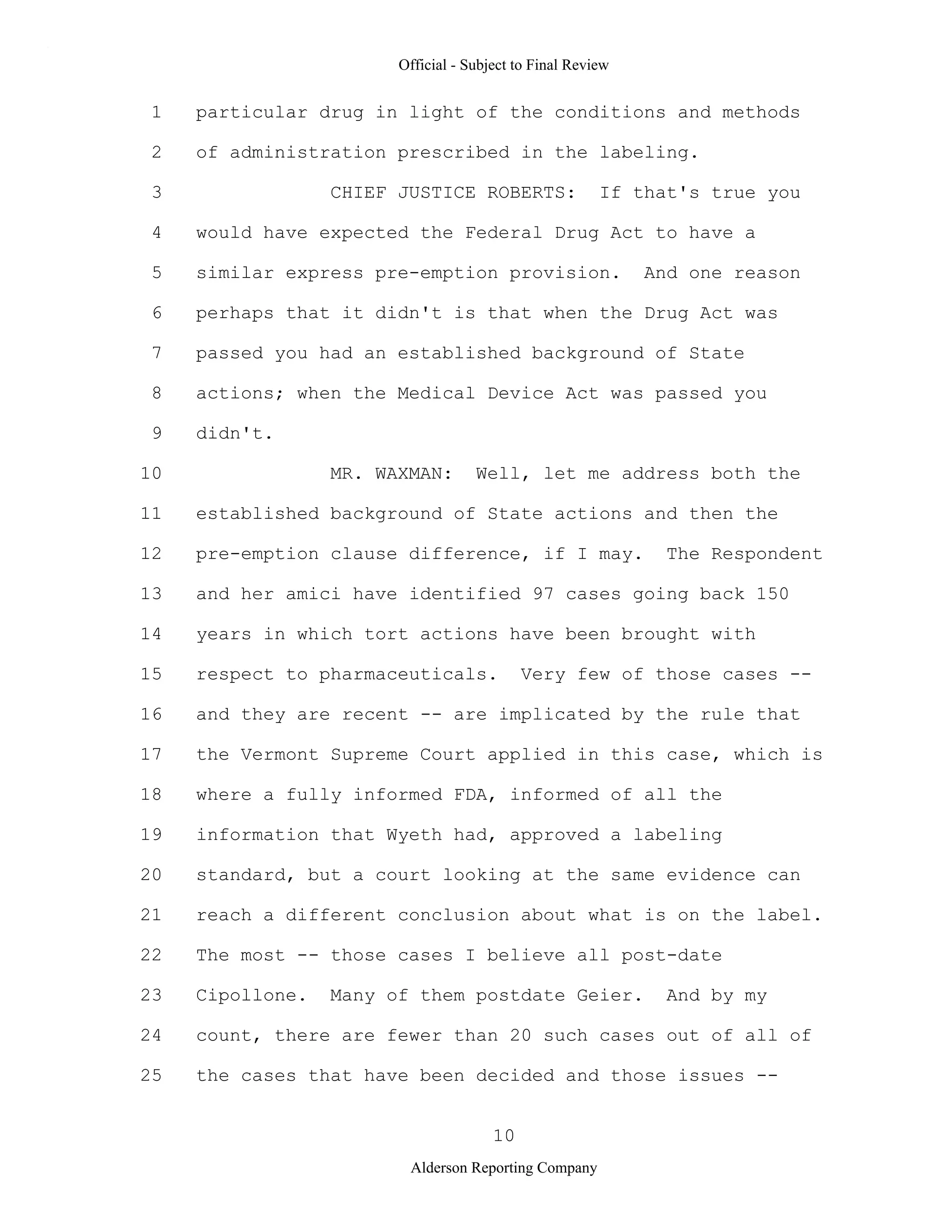 2009 BIOL503 Class 3 Supporting document: Wyeth V Levine Scotus Oral Argument Transcript 06 1249