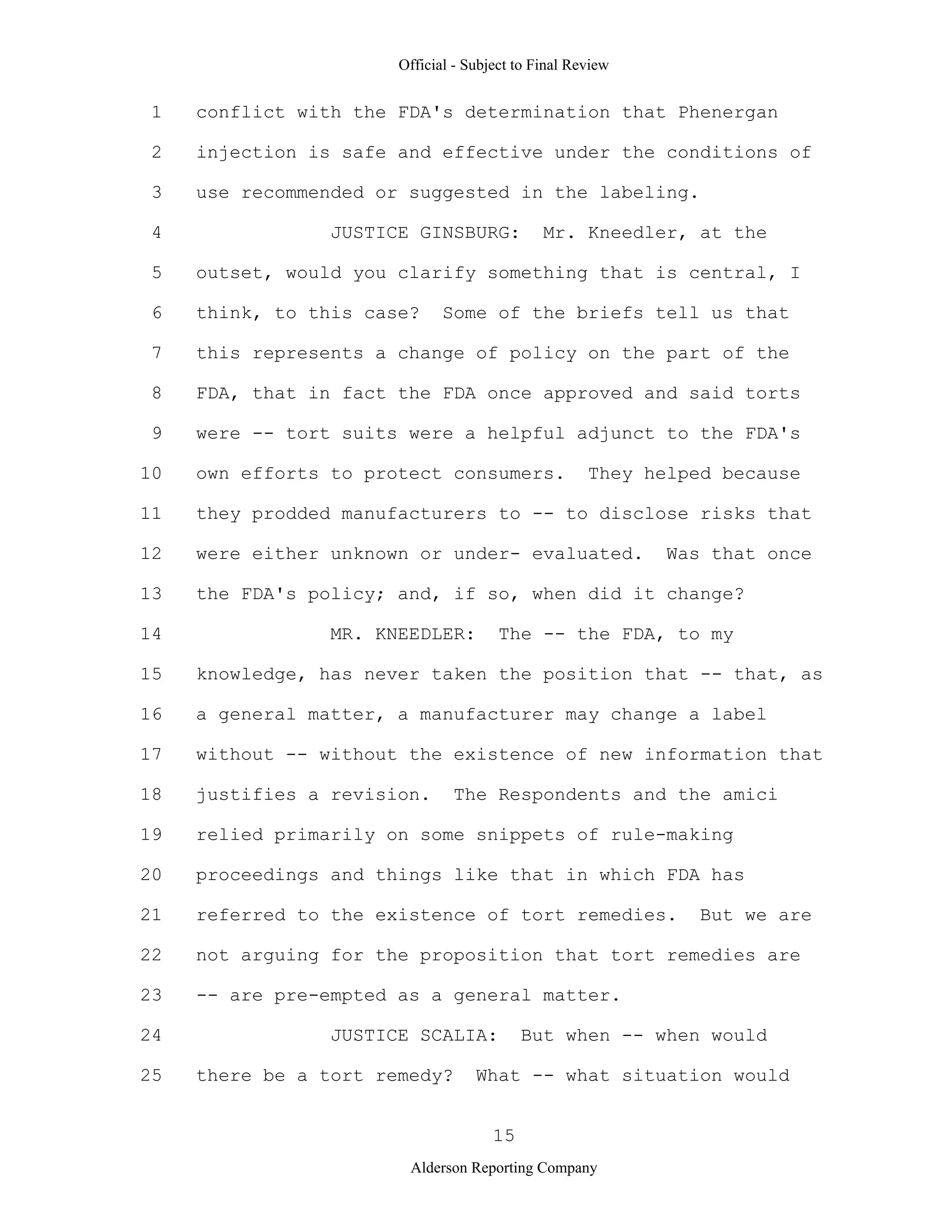 2009 BIOL503 Class 3 Supporting document: Wyeth V Levine Scotus Oral Argument Transcript 06 1249