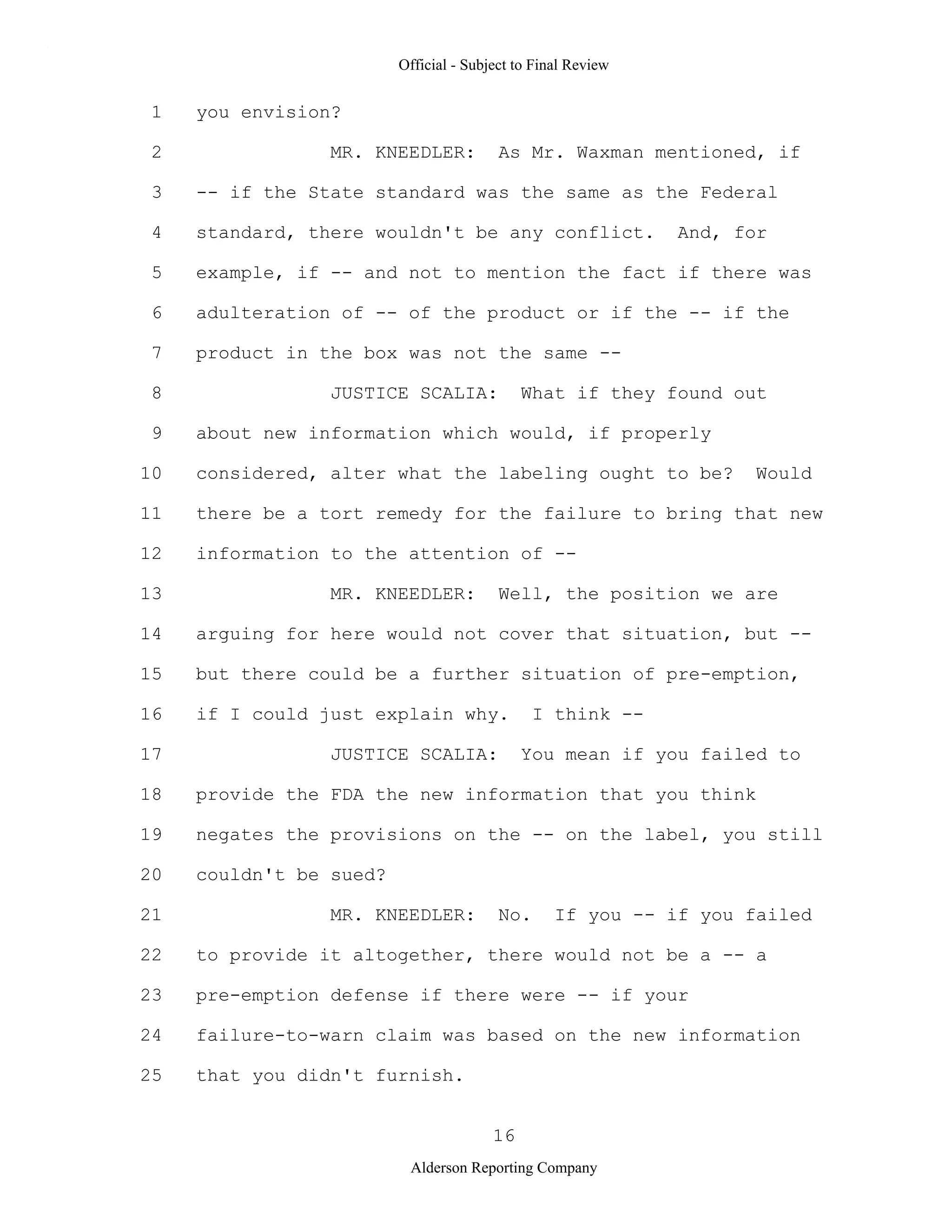 2009 BIOL503 Class 3 Supporting document: Wyeth V Levine Scotus Oral Argument Transcript 06 1249
