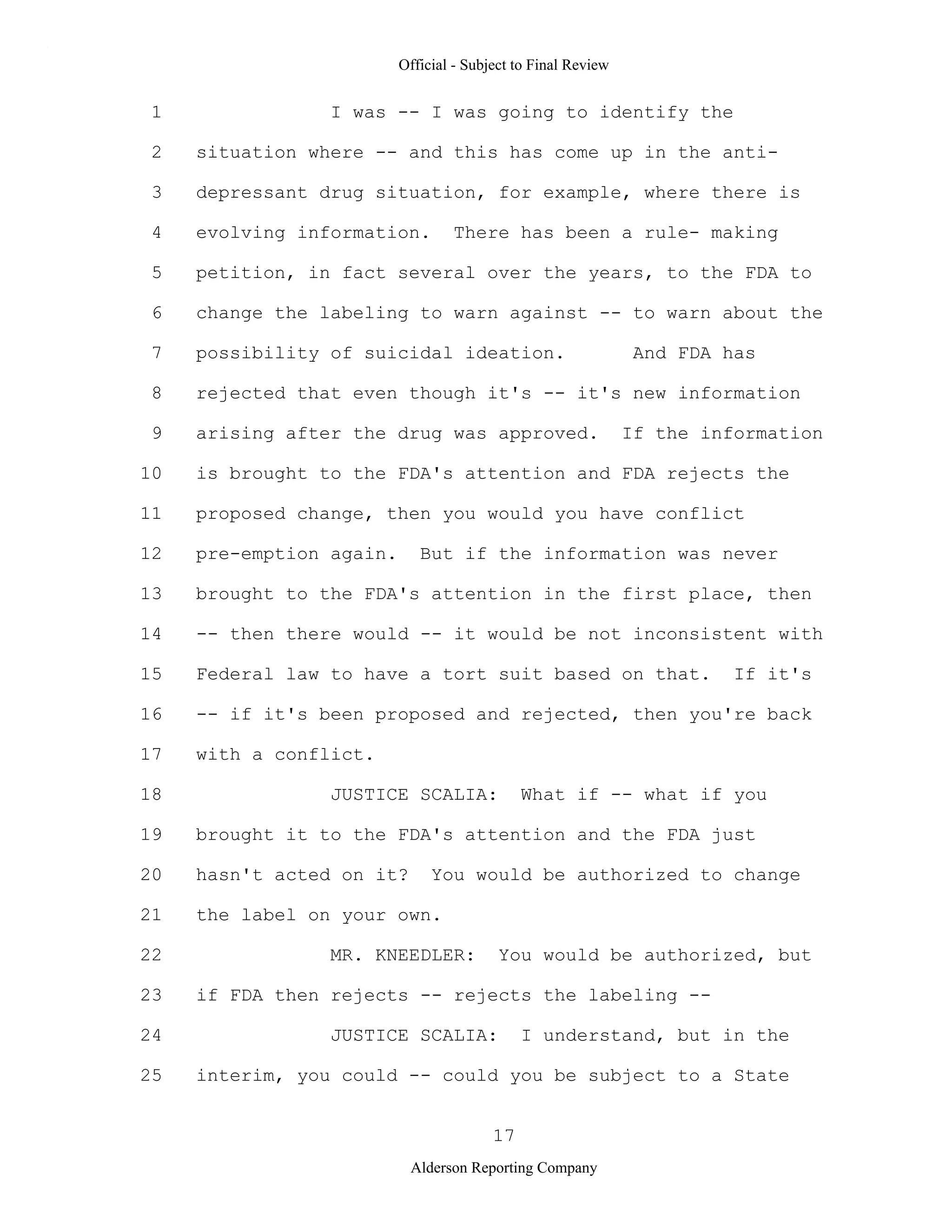2009 BIOL503 Class 3 Supporting document: Wyeth V Levine Scotus Oral Argument Transcript 06 1249