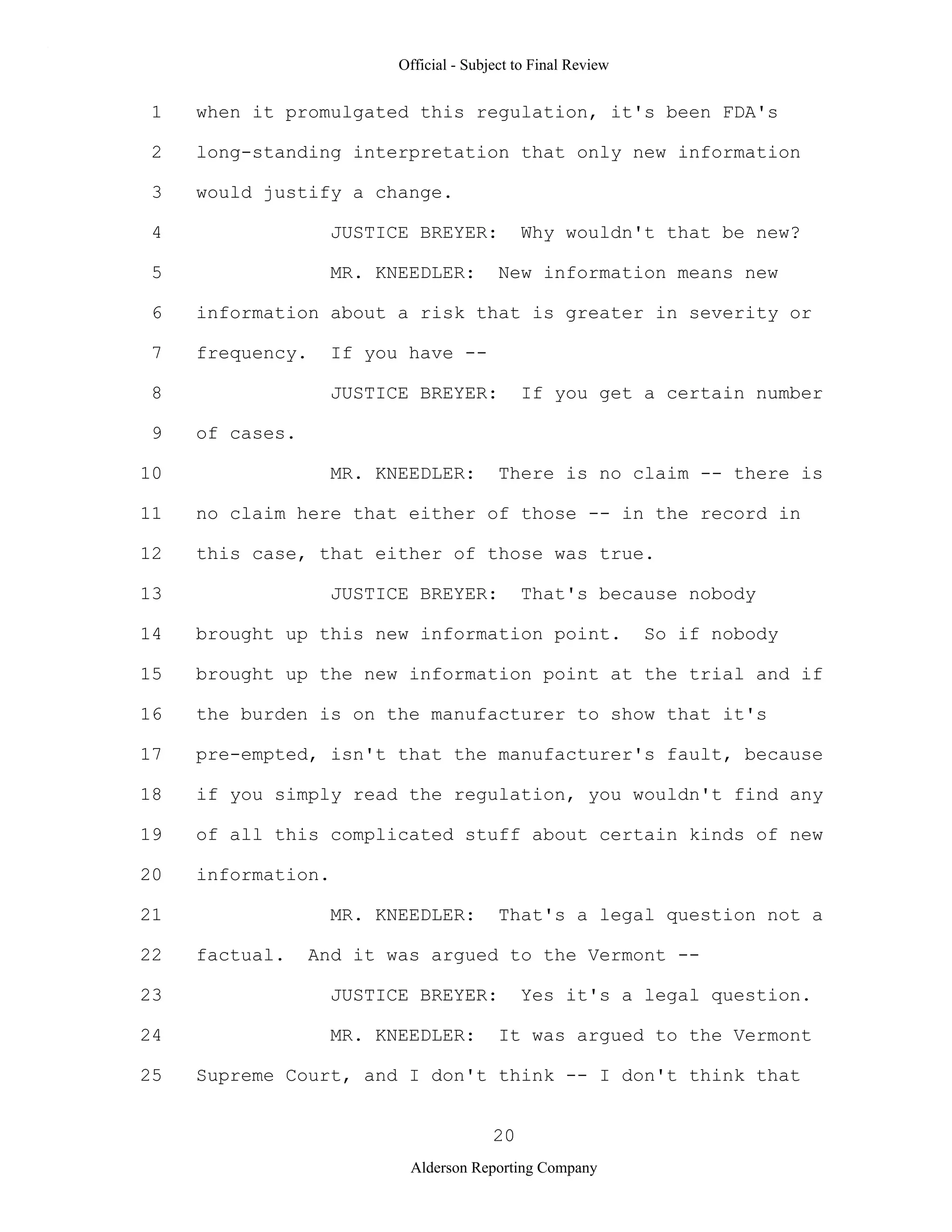 2009 BIOL503 Class 3 Supporting document: Wyeth V Levine Scotus Oral Argument Transcript 06 1249