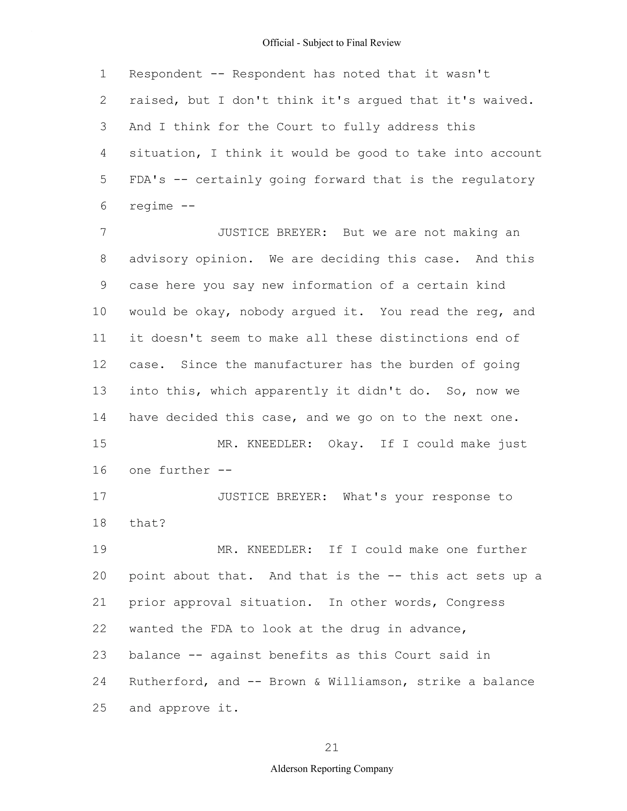 2009 BIOL503 Class 3 Supporting document: Wyeth V Levine Scotus Oral Argument Transcript 06 1249