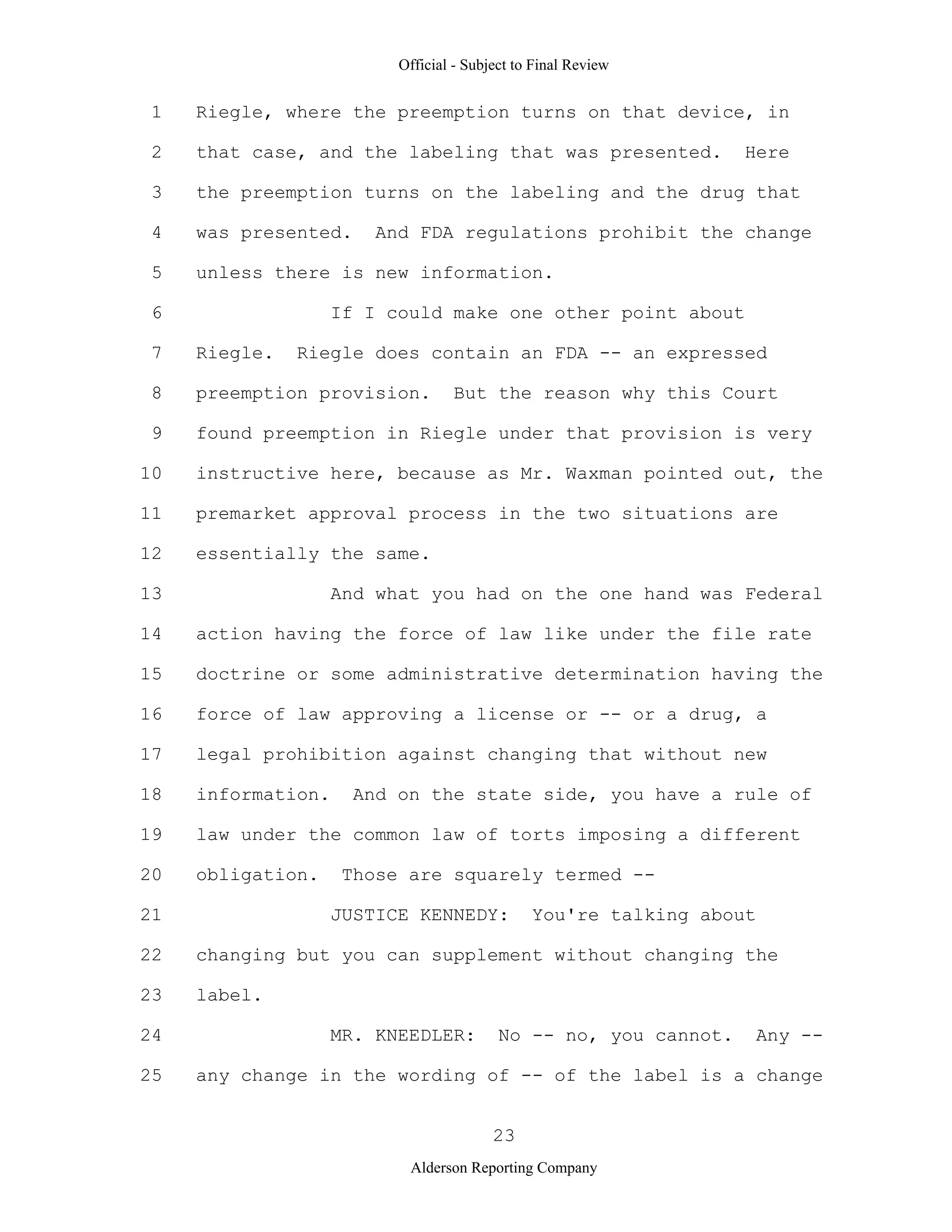 2009 BIOL503 Class 3 Supporting document: Wyeth V Levine Scotus Oral Argument Transcript 06 1249