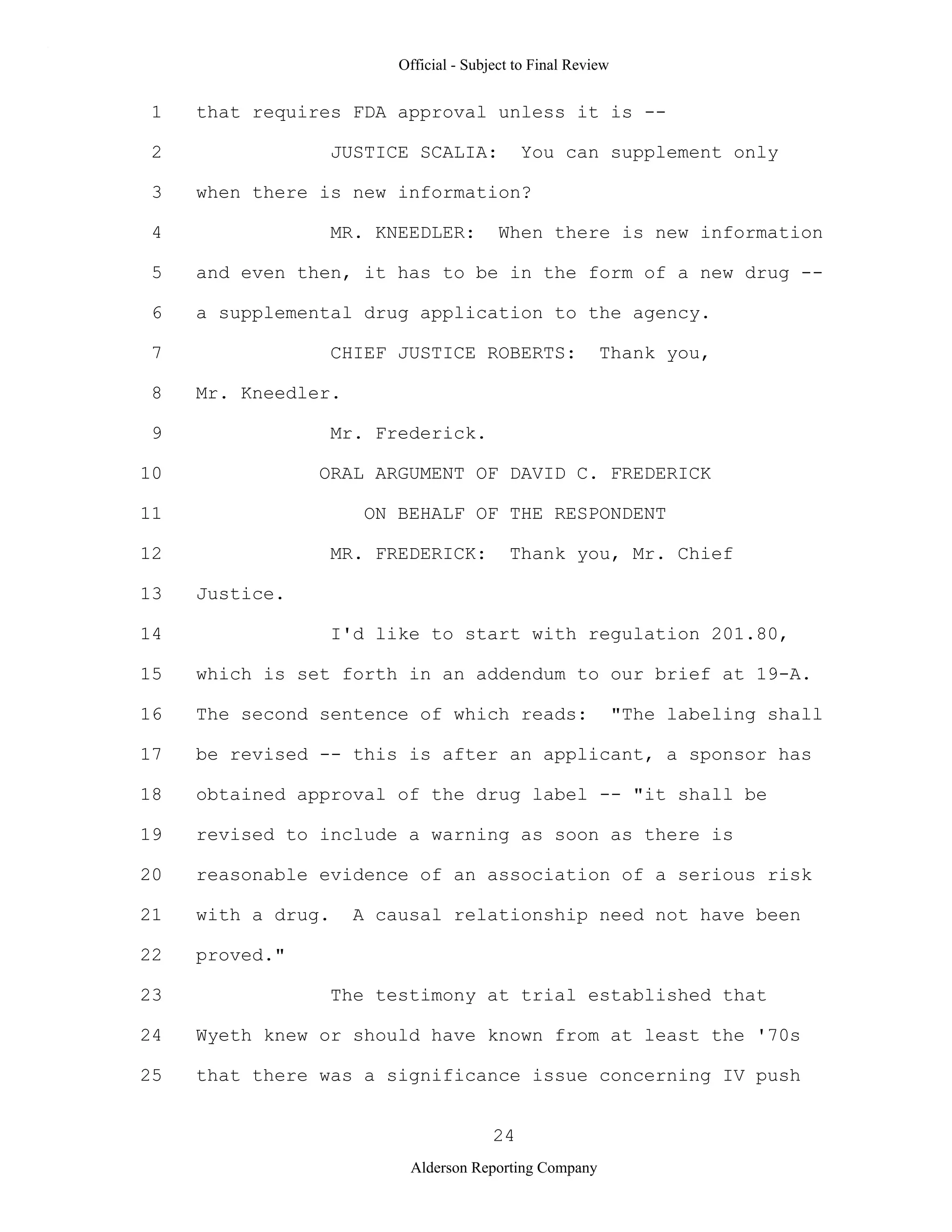 2009 BIOL503 Class 3 Supporting document: Wyeth V Levine Scotus Oral Argument Transcript 06 1249