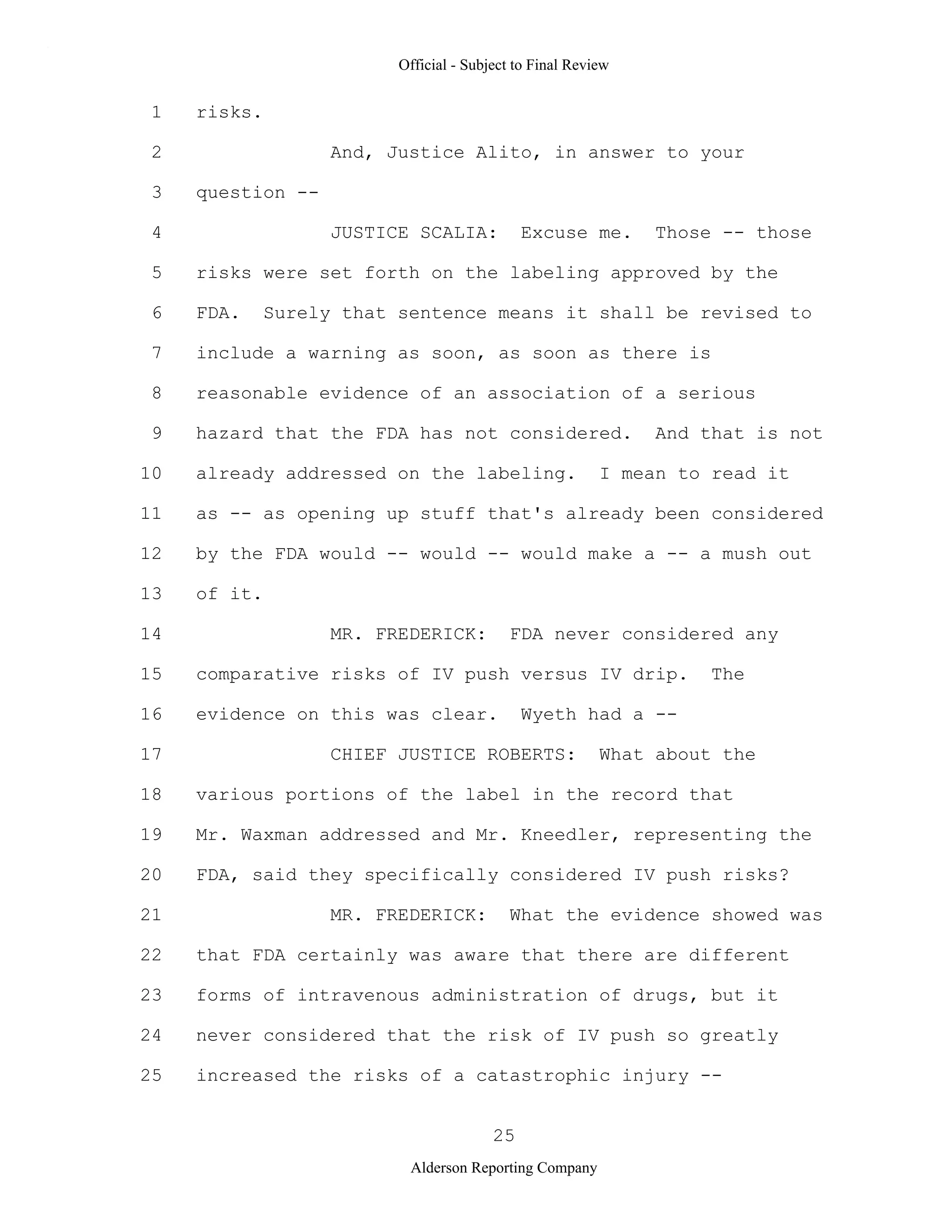 2009 BIOL503 Class 3 Supporting document: Wyeth V Levine Scotus Oral Argument Transcript 06 1249