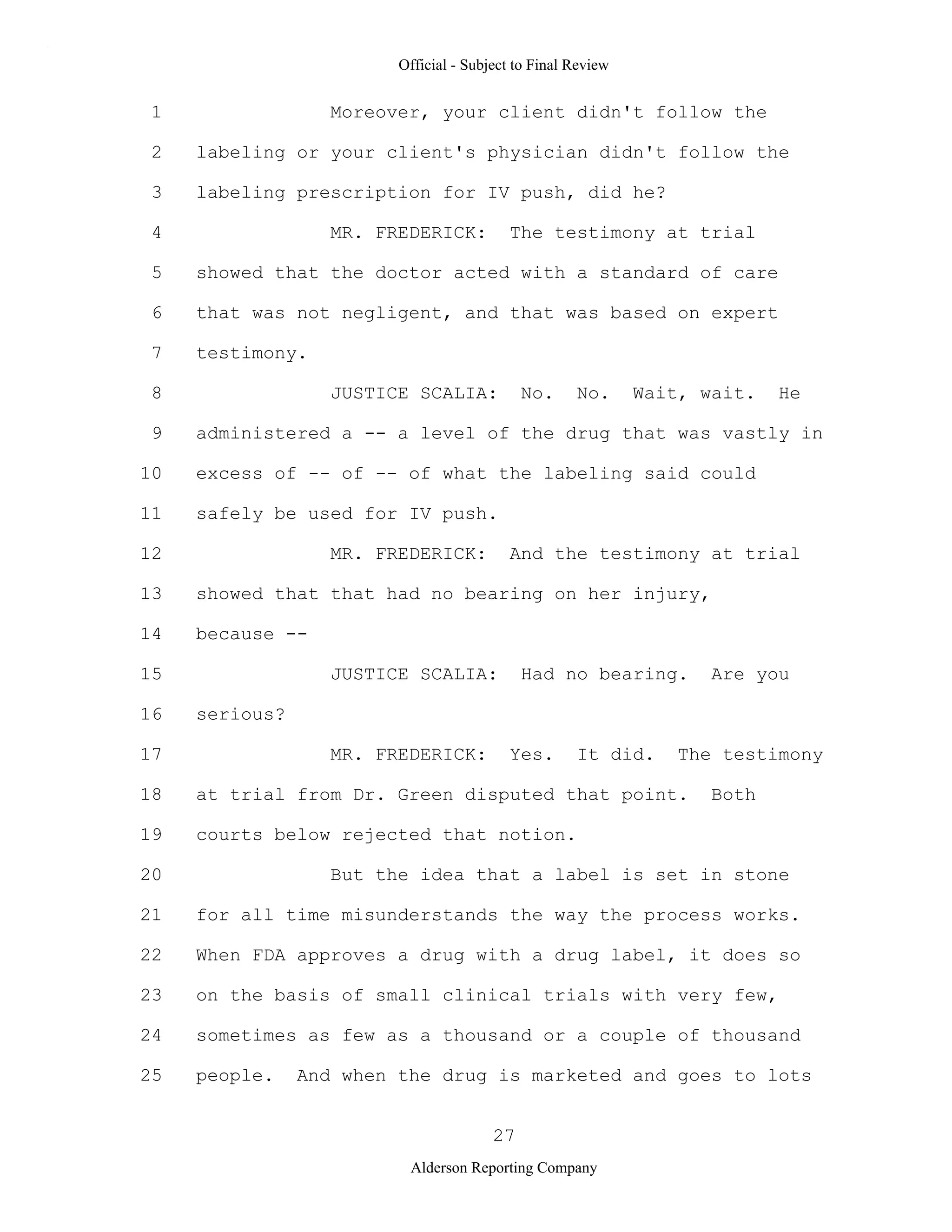 2009 BIOL503 Class 3 Supporting document: Wyeth V Levine Scotus Oral Argument Transcript 06 1249