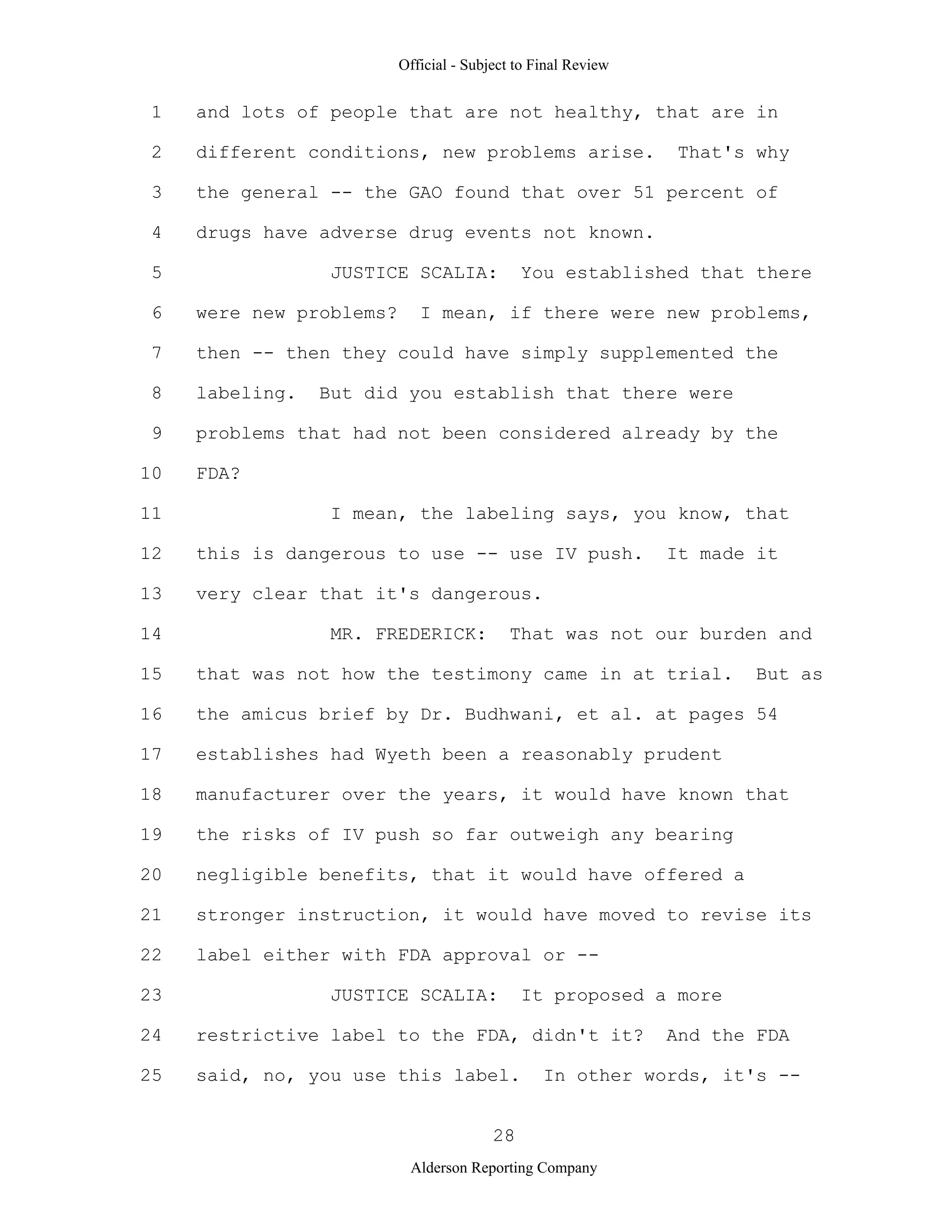2009 BIOL503 Class 3 Supporting document: Wyeth V Levine Scotus Oral Argument Transcript 06 1249