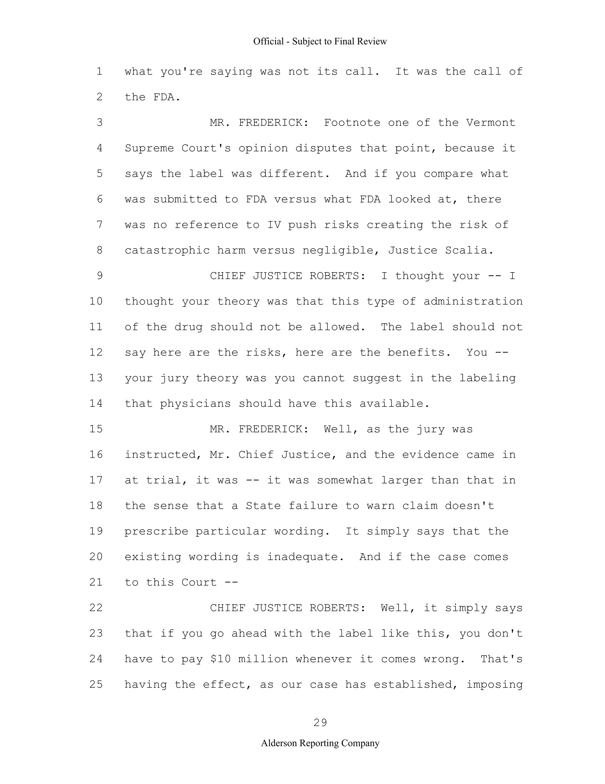 2009 BIOL503 Class 3 Supporting document: Wyeth V Levine Scotus Oral Argument Transcript 06 1249