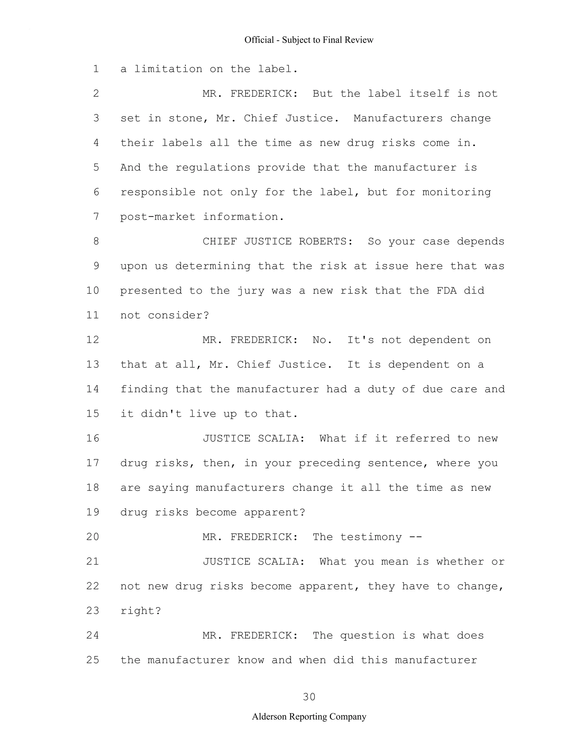 2009 BIOL503 Class 3 Supporting document: Wyeth V Levine Scotus Oral Argument Transcript 06 1249