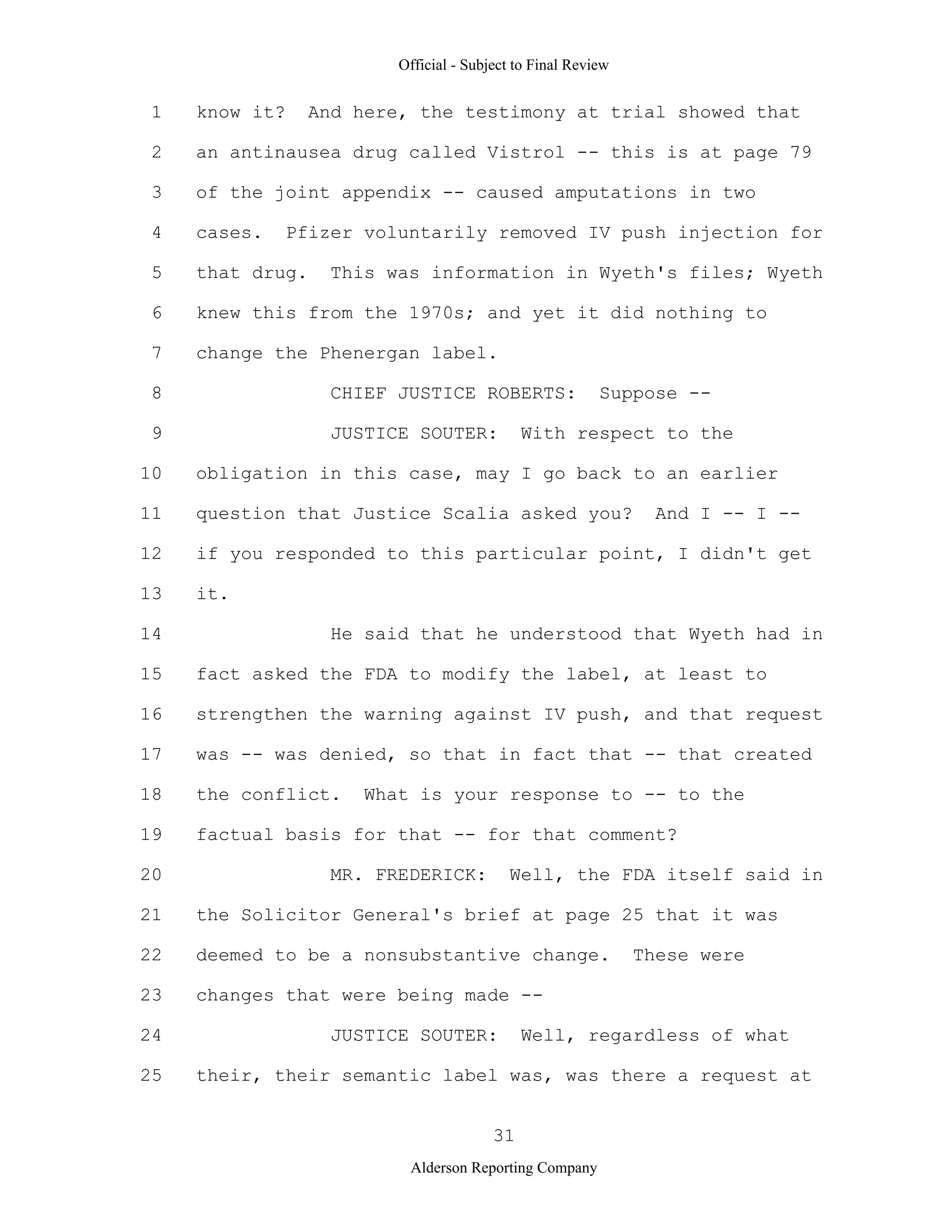 2009 BIOL503 Class 3 Supporting document: Wyeth V Levine Scotus Oral Argument Transcript 06 1249