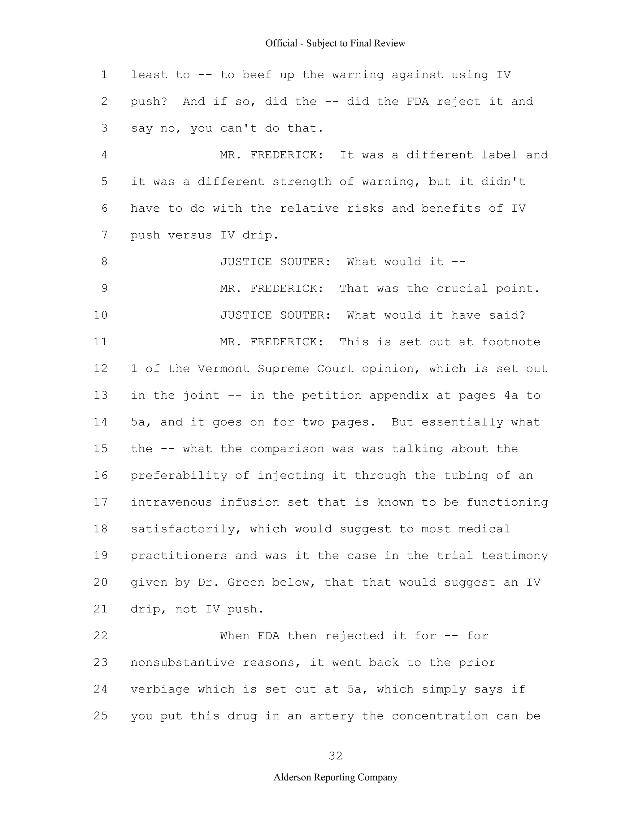 2009 BIOL503 Class 3 Supporting document: Wyeth V Levine Scotus Oral Argument Transcript 06 1249