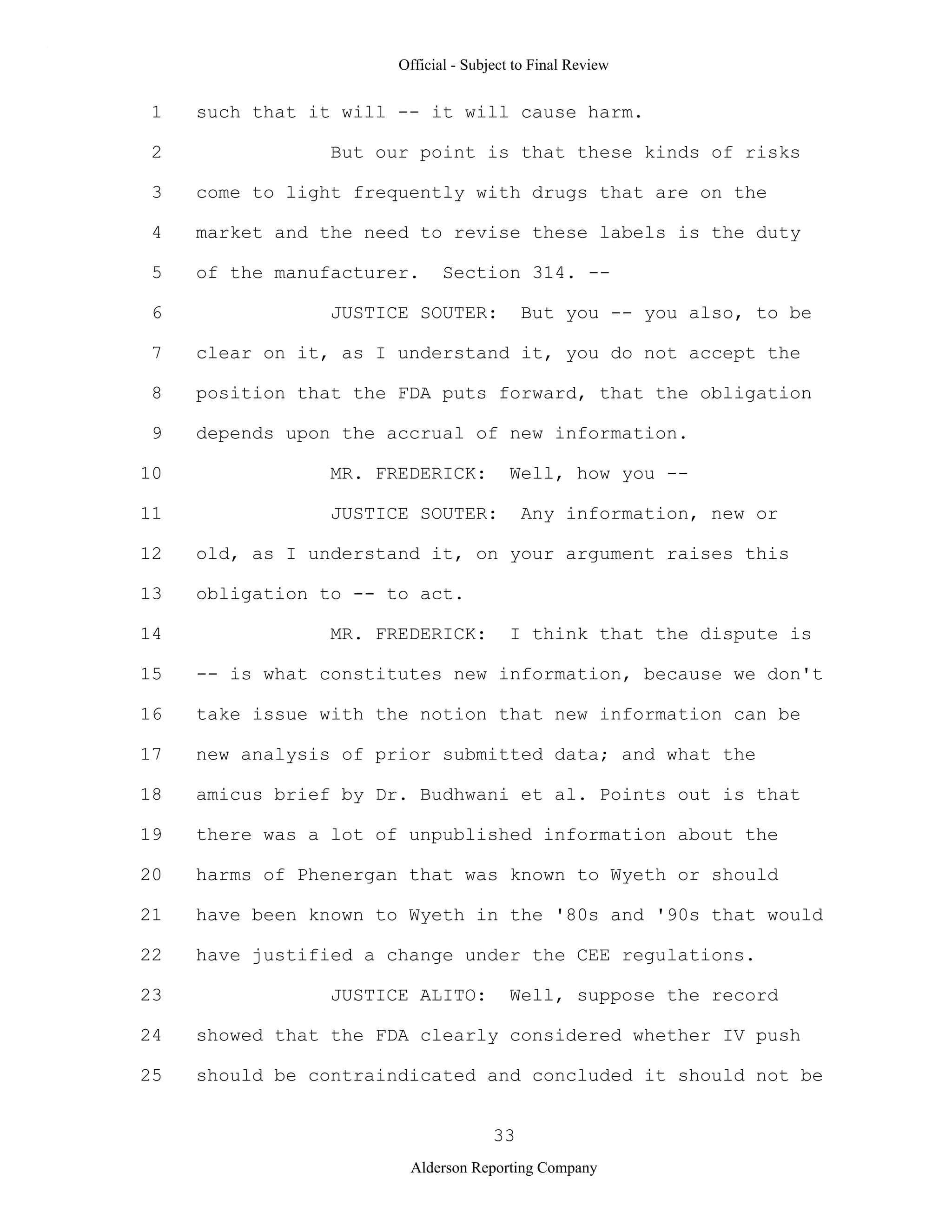 2009 BIOL503 Class 3 Supporting document: Wyeth V Levine Scotus Oral Argument Transcript 06 1249