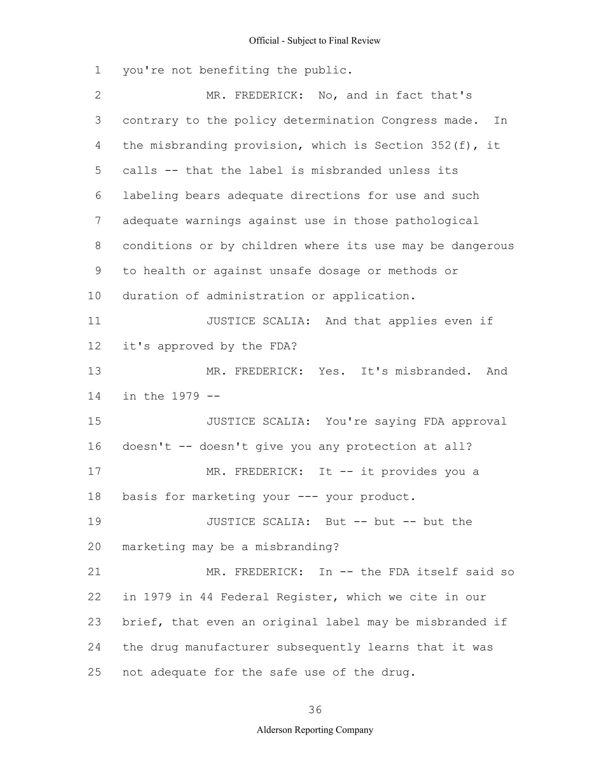 2009 BIOL503 Class 3 Supporting document: Wyeth V Levine Scotus Oral Argument Transcript 06 1249