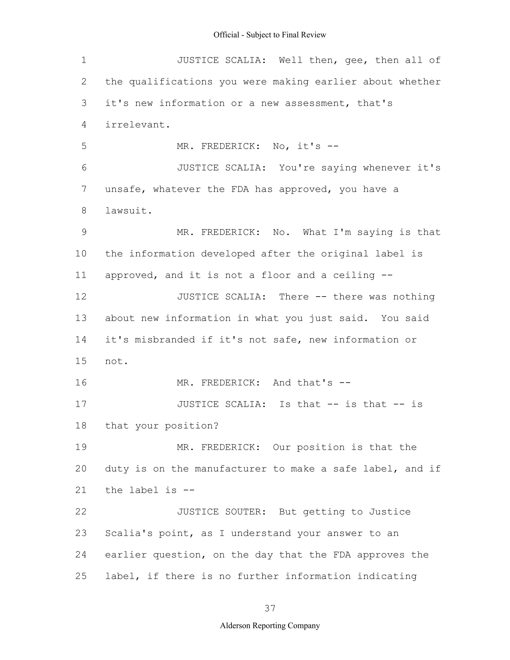 2009 BIOL503 Class 3 Supporting document: Wyeth V Levine Scotus Oral Argument Transcript 06 1249