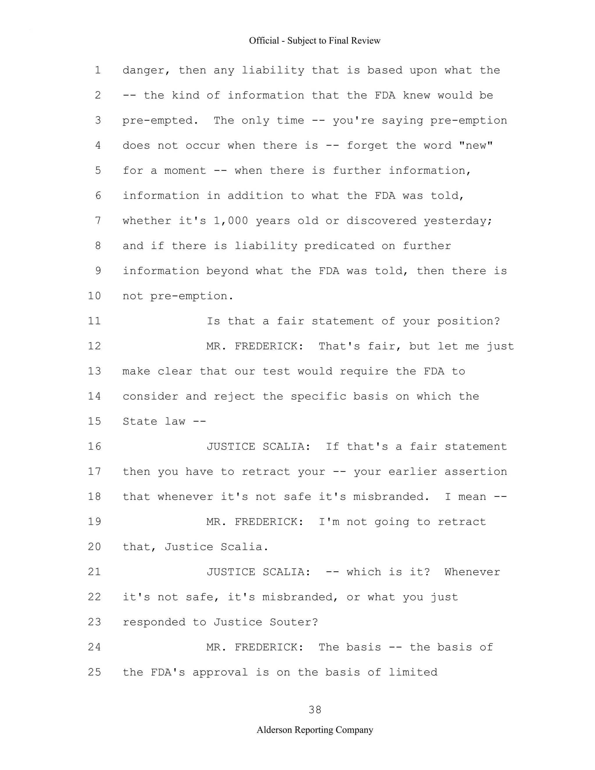 2009 BIOL503 Class 3 Supporting document: Wyeth V Levine Scotus Oral Argument Transcript 06 1249