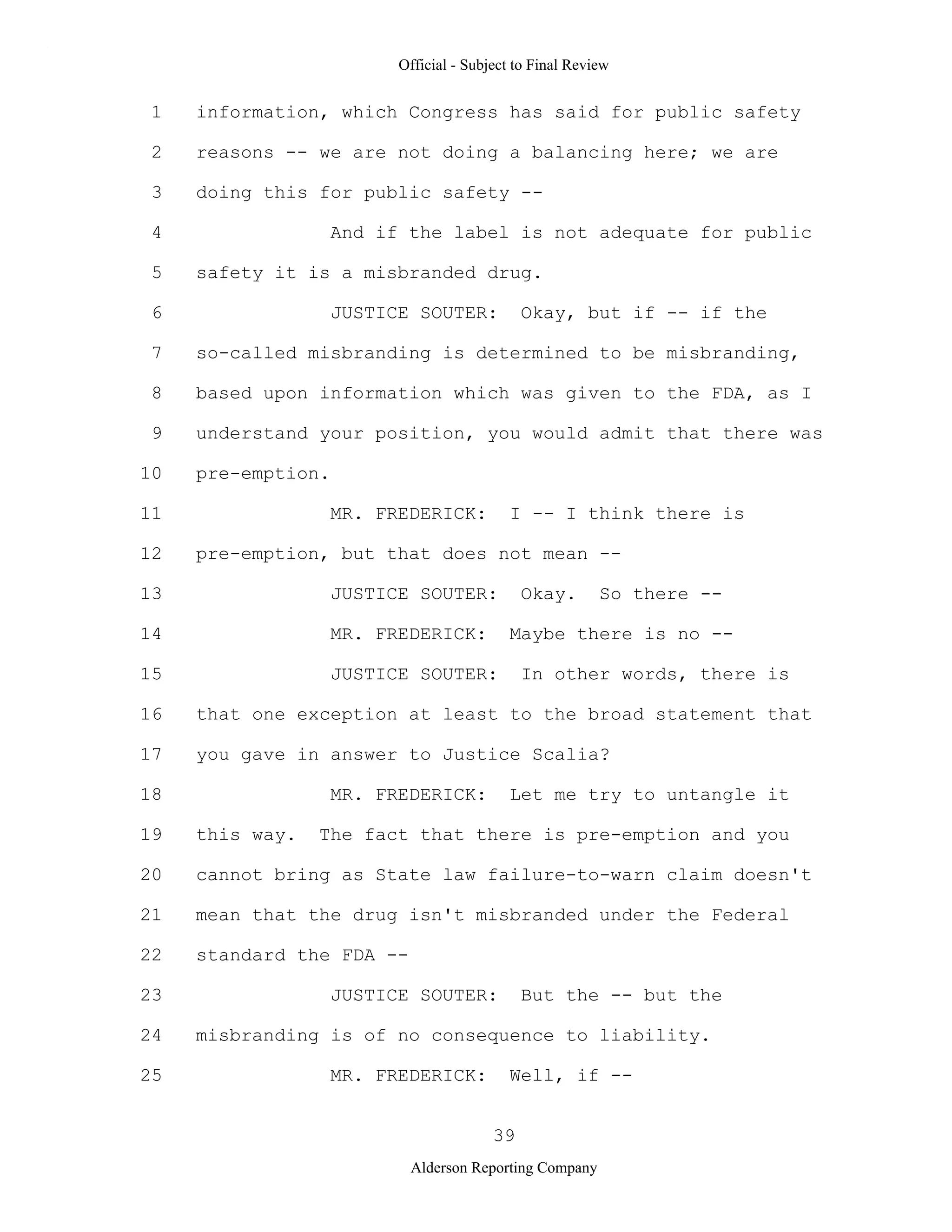 2009 BIOL503 Class 3 Supporting document: Wyeth V Levine Scotus Oral Argument Transcript 06 1249