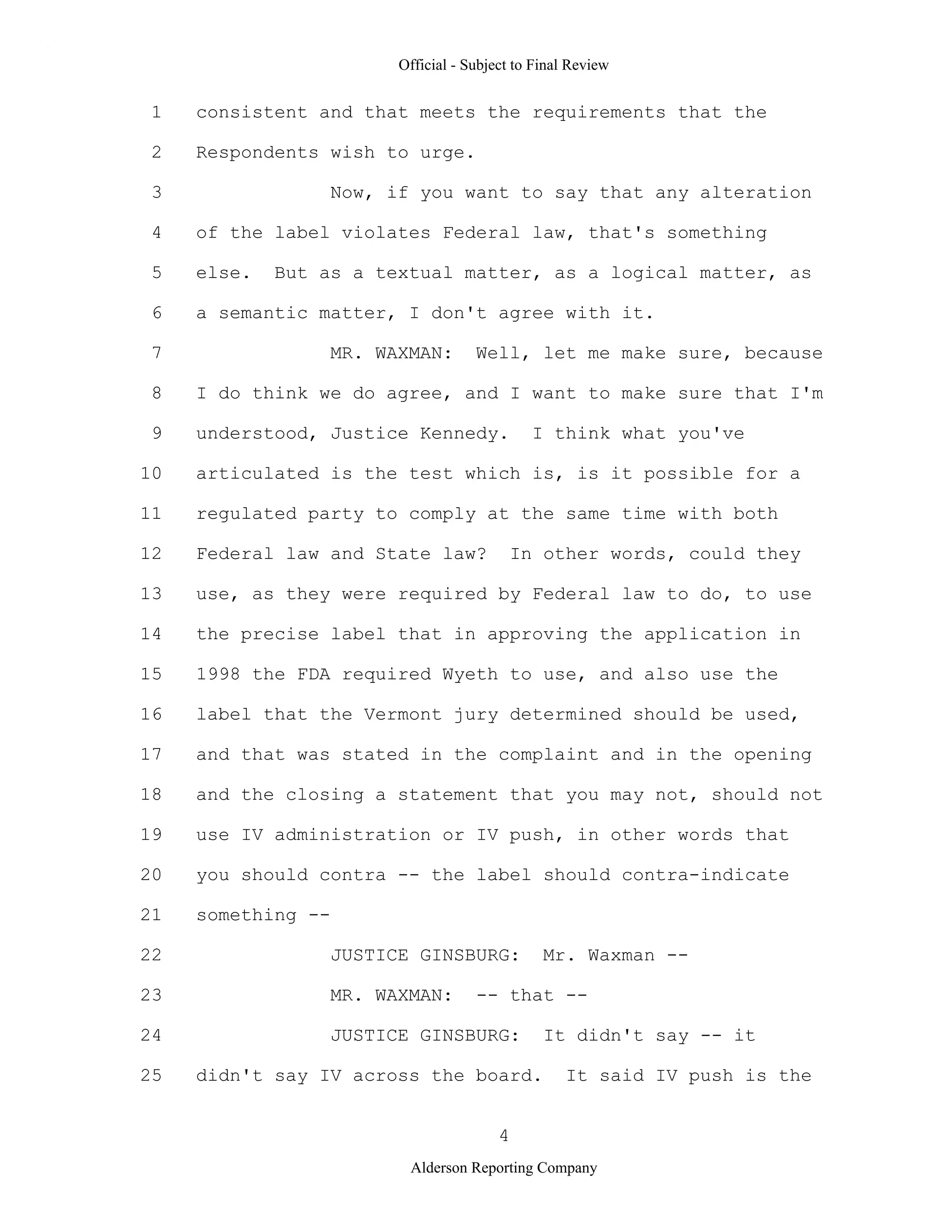 2009 BIOL503 Class 3 Supporting document: Wyeth V Levine Scotus Oral Argument Transcript 06 1249