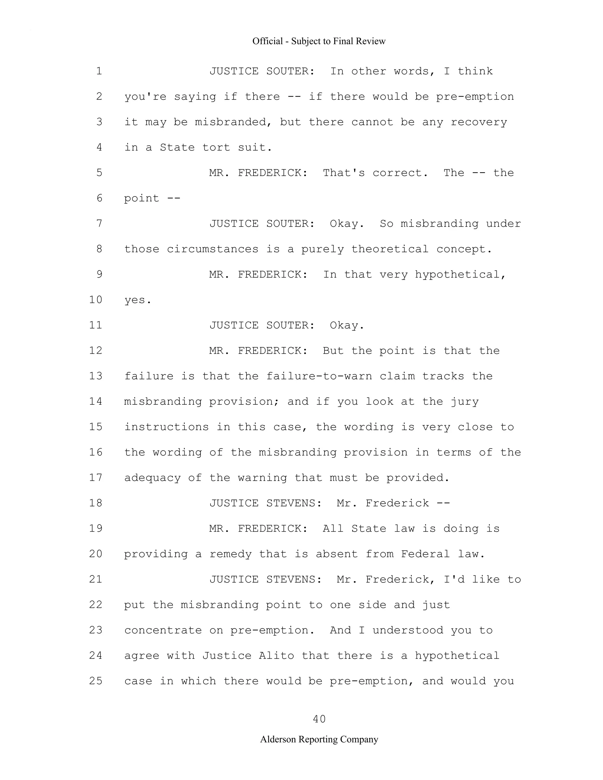 2009 BIOL503 Class 3 Supporting document: Wyeth V Levine Scotus Oral Argument Transcript 06 1249
