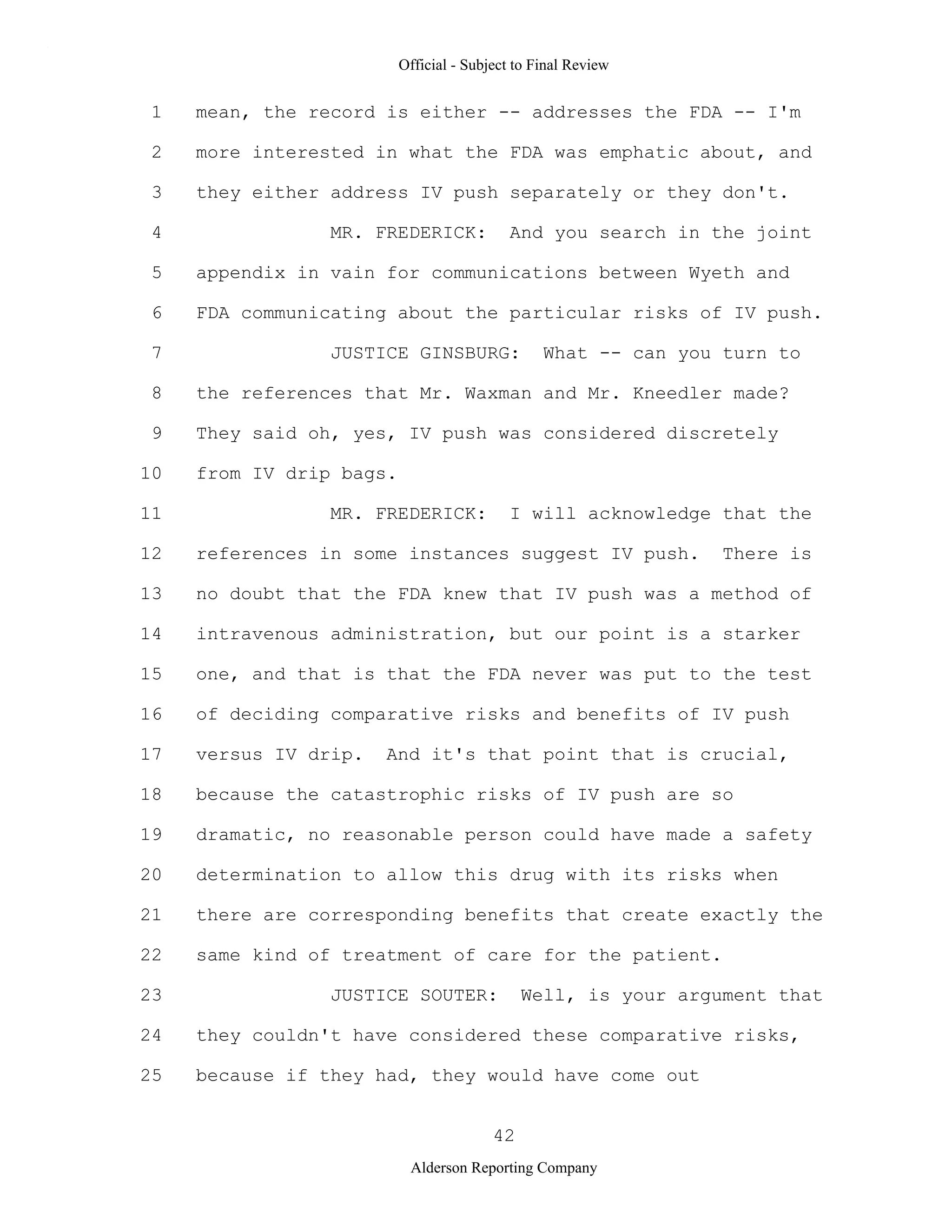 2009 BIOL503 Class 3 Supporting document: Wyeth V Levine Scotus Oral Argument Transcript 06 1249