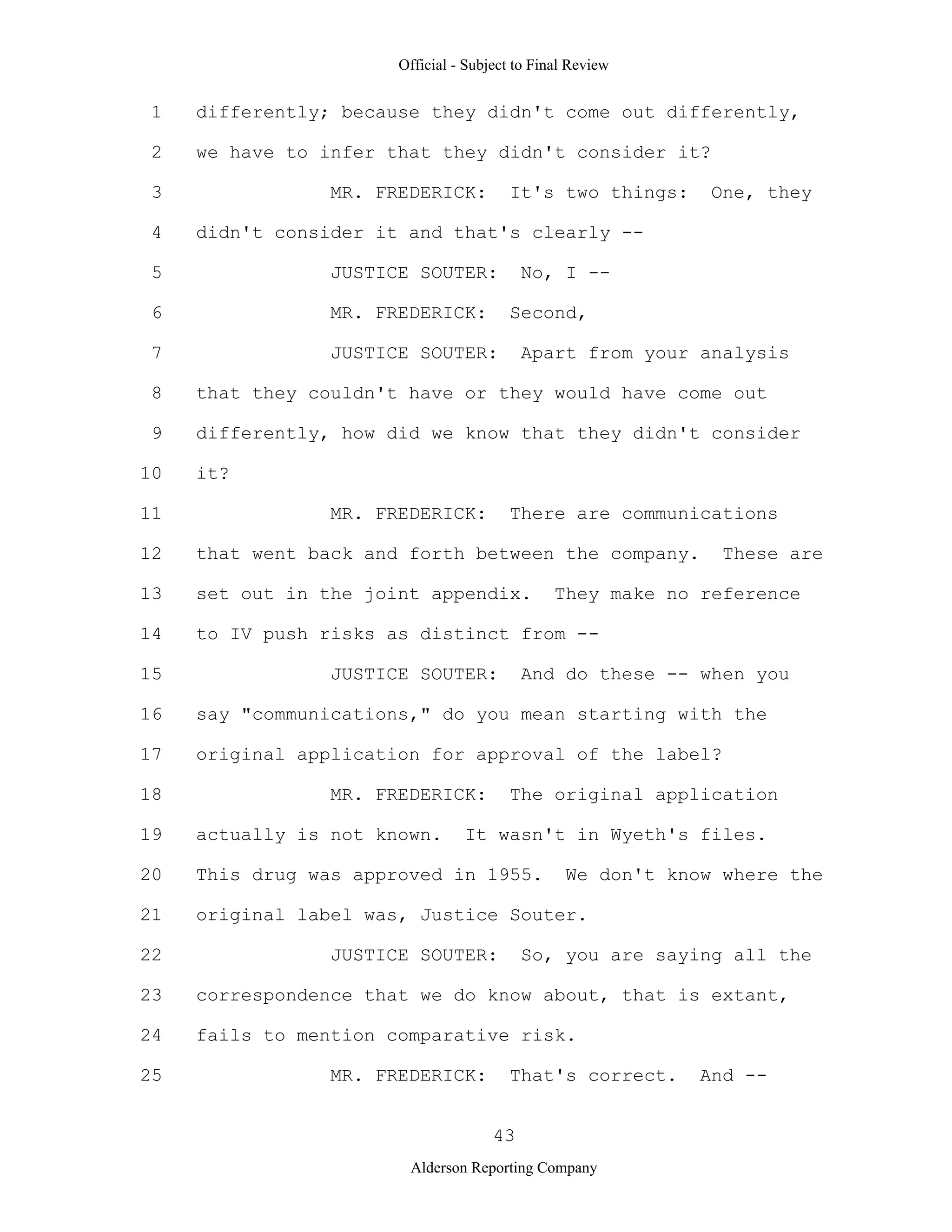 2009 BIOL503 Class 3 Supporting document: Wyeth V Levine Scotus Oral Argument Transcript 06 1249