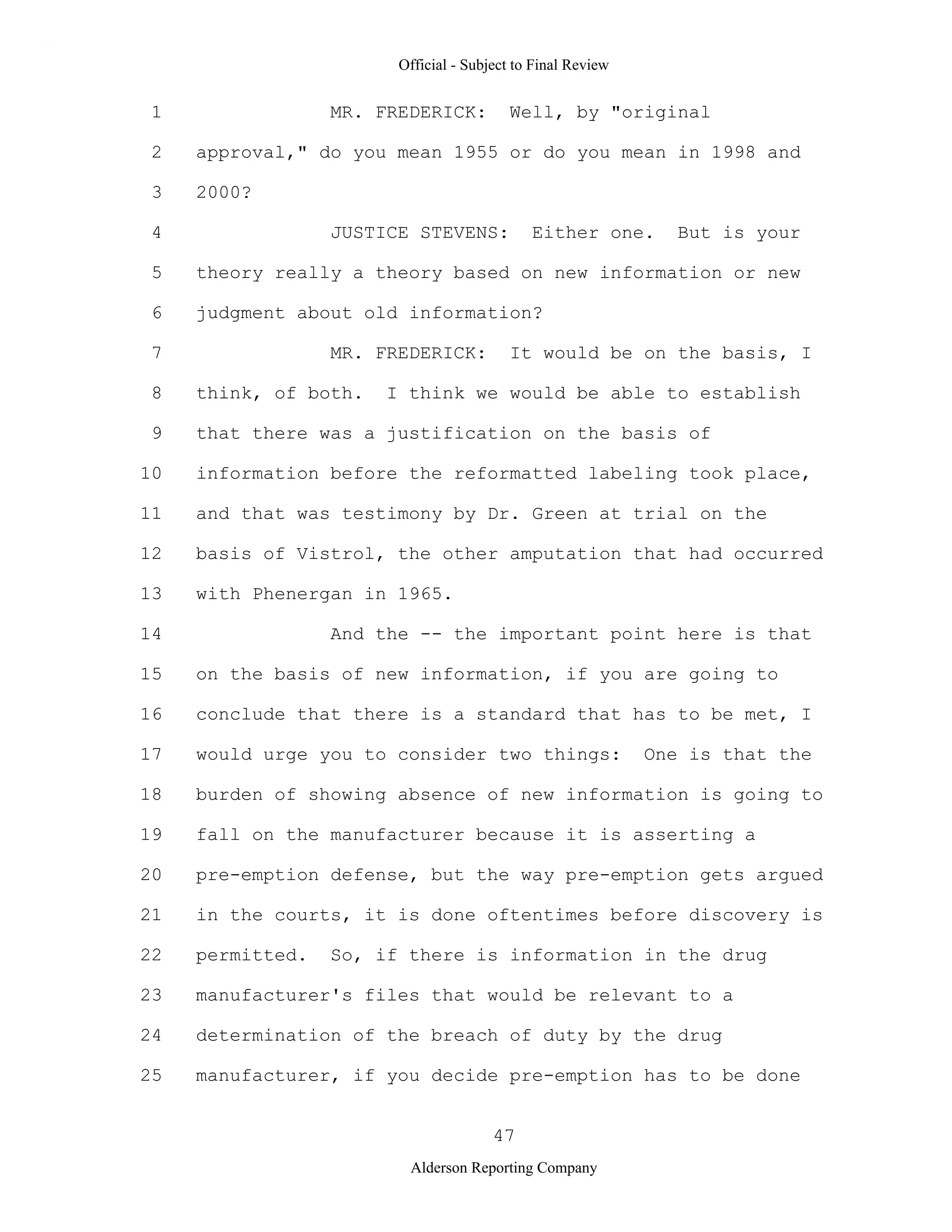 2009 BIOL503 Class 3 Supporting document: Wyeth V Levine Scotus Oral Argument Transcript 06 1249