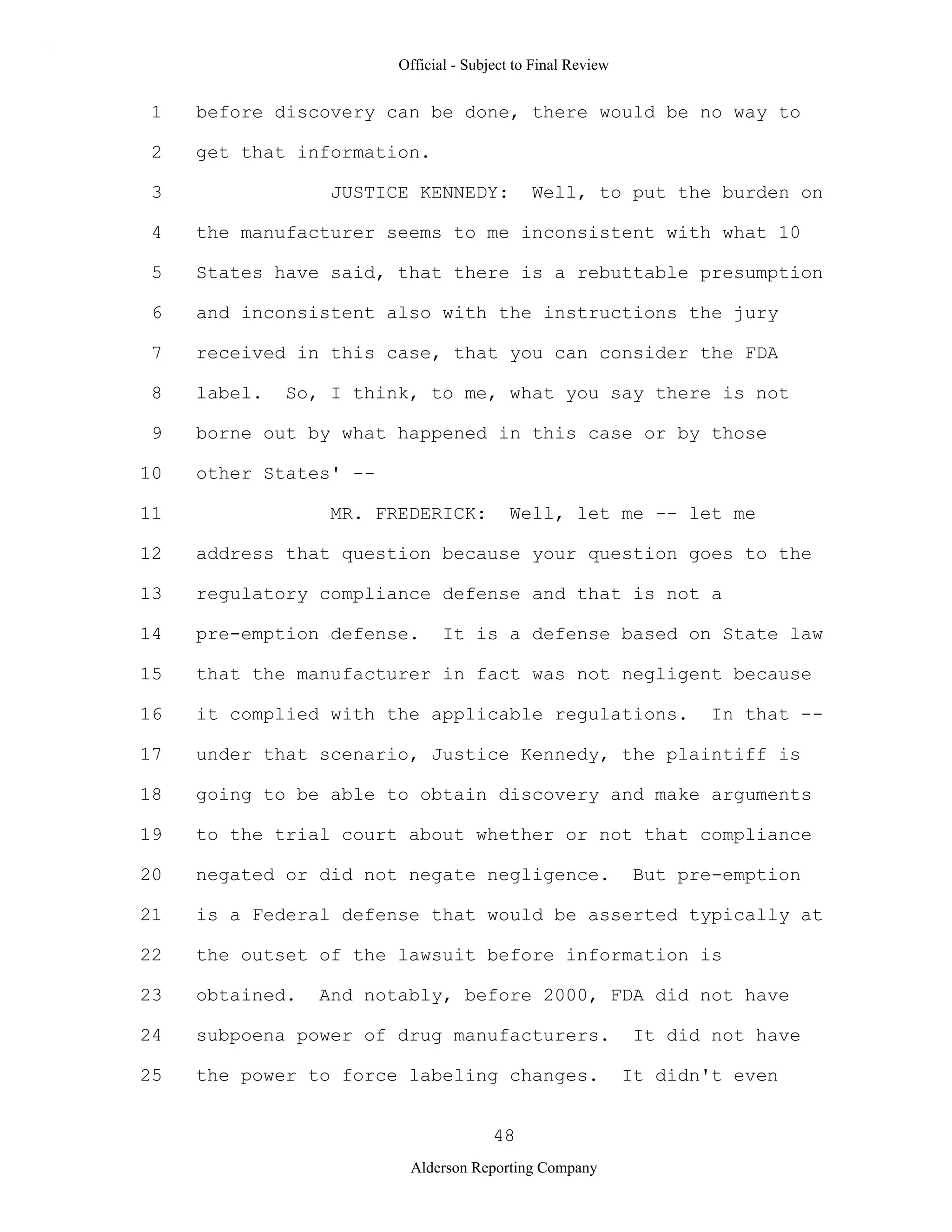 2009 BIOL503 Class 3 Supporting document: Wyeth V Levine Scotus Oral Argument Transcript 06 1249