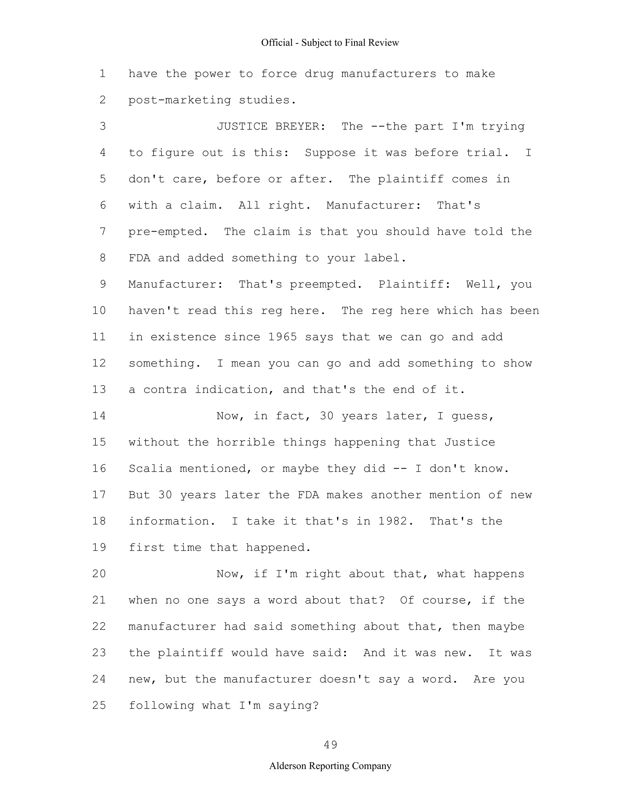 2009 BIOL503 Class 3 Supporting document: Wyeth V Levine Scotus Oral Argument Transcript 06 1249